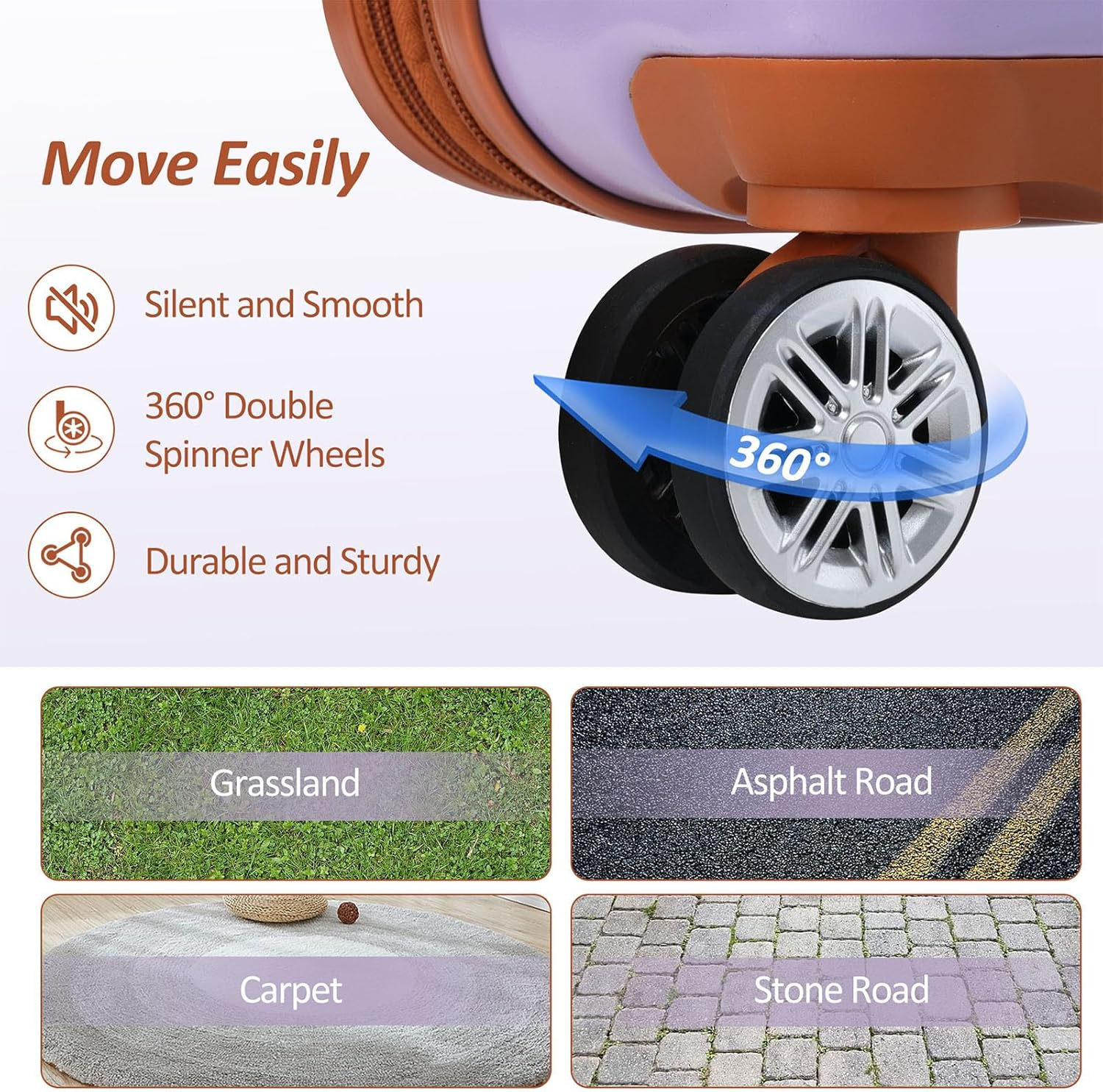 SPOFLYINN 3 Pieces Luggage Sets Travel Suitcase with 8 Spinner Wheels TSA Approved Lock Collision-Protection Angle Travel Rolling Luggage 3 Sizes (20'' 24'' 28''), Purple, One Size, 1 image number 6