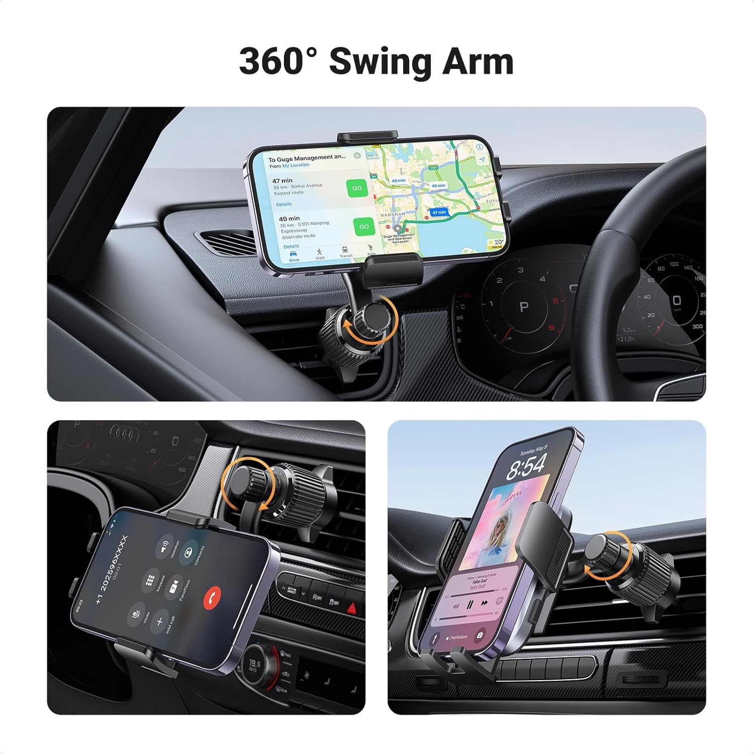 UGREEN Car Phone Holder Air Vent Mount, 360&deg; Swing Arm, Best Viewing Angle Cradle, Compatible with Iphone 16 Pro Max, Galaxy S24 Ultra, Etc.