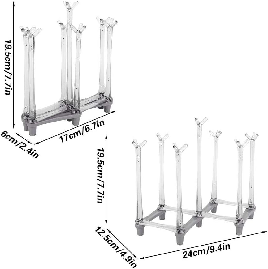 Retractable Cup Drying Rack, Water Bottle Organizer Drinking Glass Tree with Non-Slip Bottom for Kitchen Countertop(Light Grey) image number 4