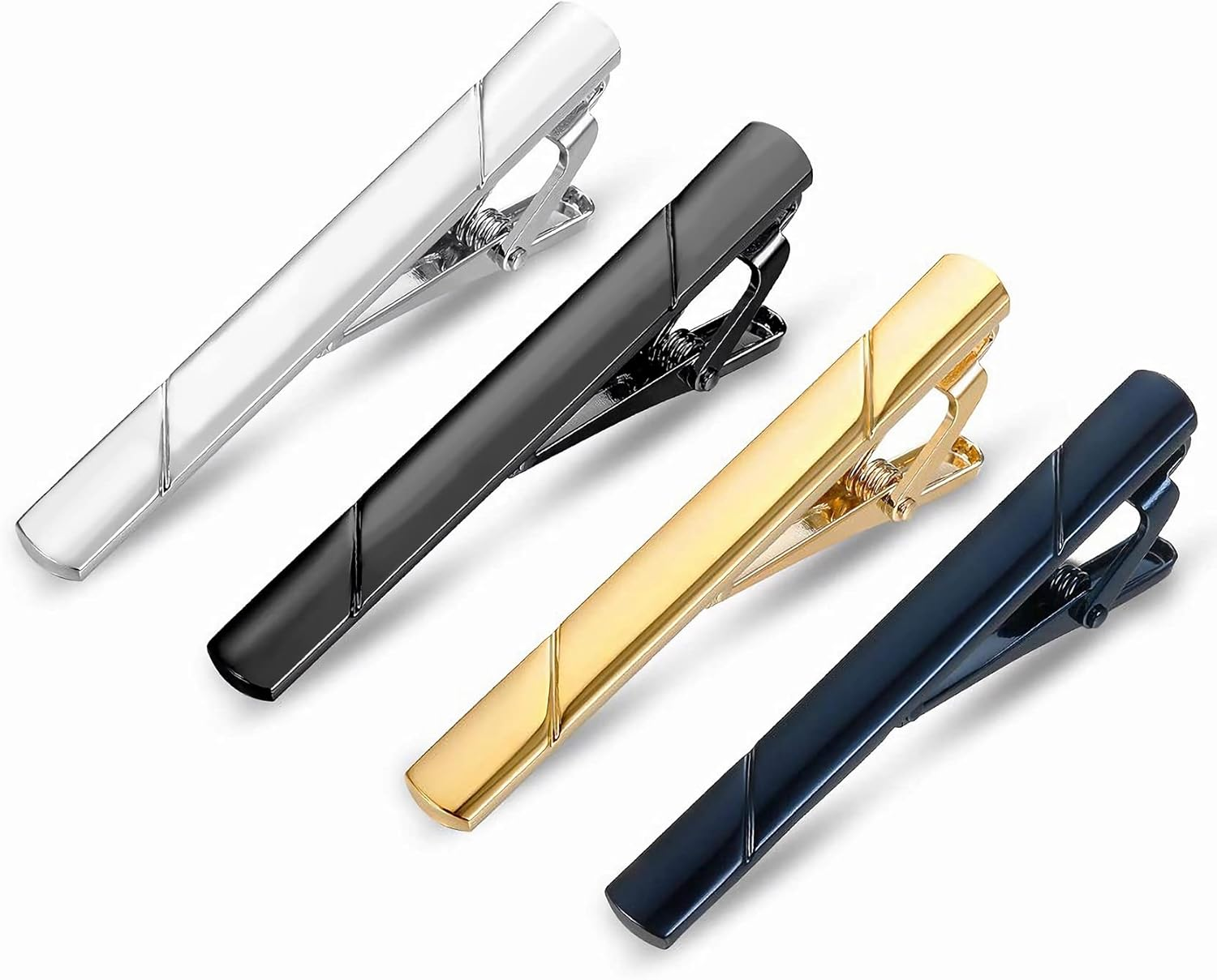 Roctee 4 Pack Tie Clip for Men, Regular Tie Pin Set Tie Bar Necktie Bar Pinch Clips for Business Wedding and Daily Life, Include Black Navy Gold Silver 4 Colors image number 1