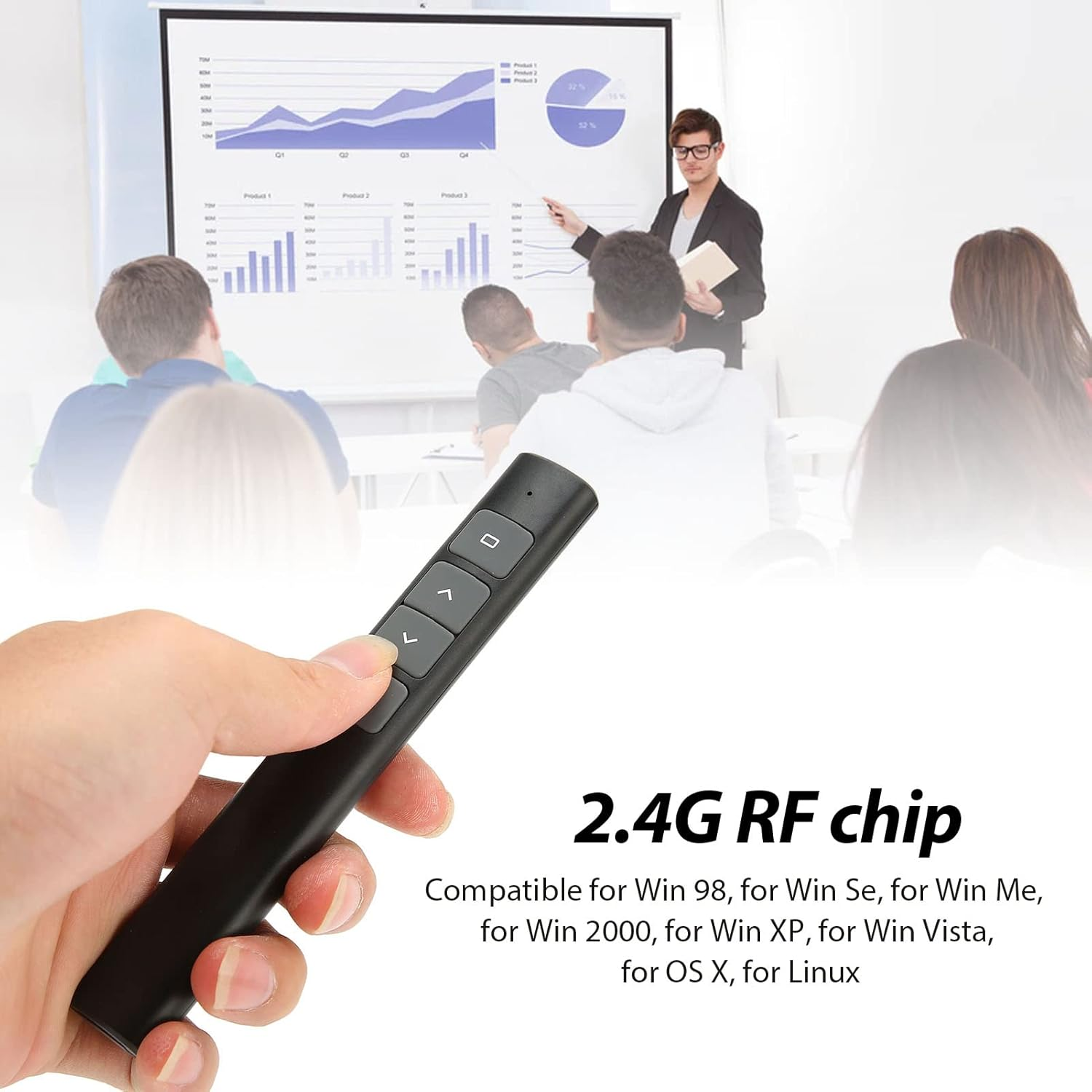 Presentation Clicker Wireless Presenter Remote Clicker, Presentation Clicker 2.4G RF Chip ABS Silicone Buttons Portable Plug and Play Wireless Presenter Remote for Keynote/Ppt/Mac/Pc/Laptop image number 4