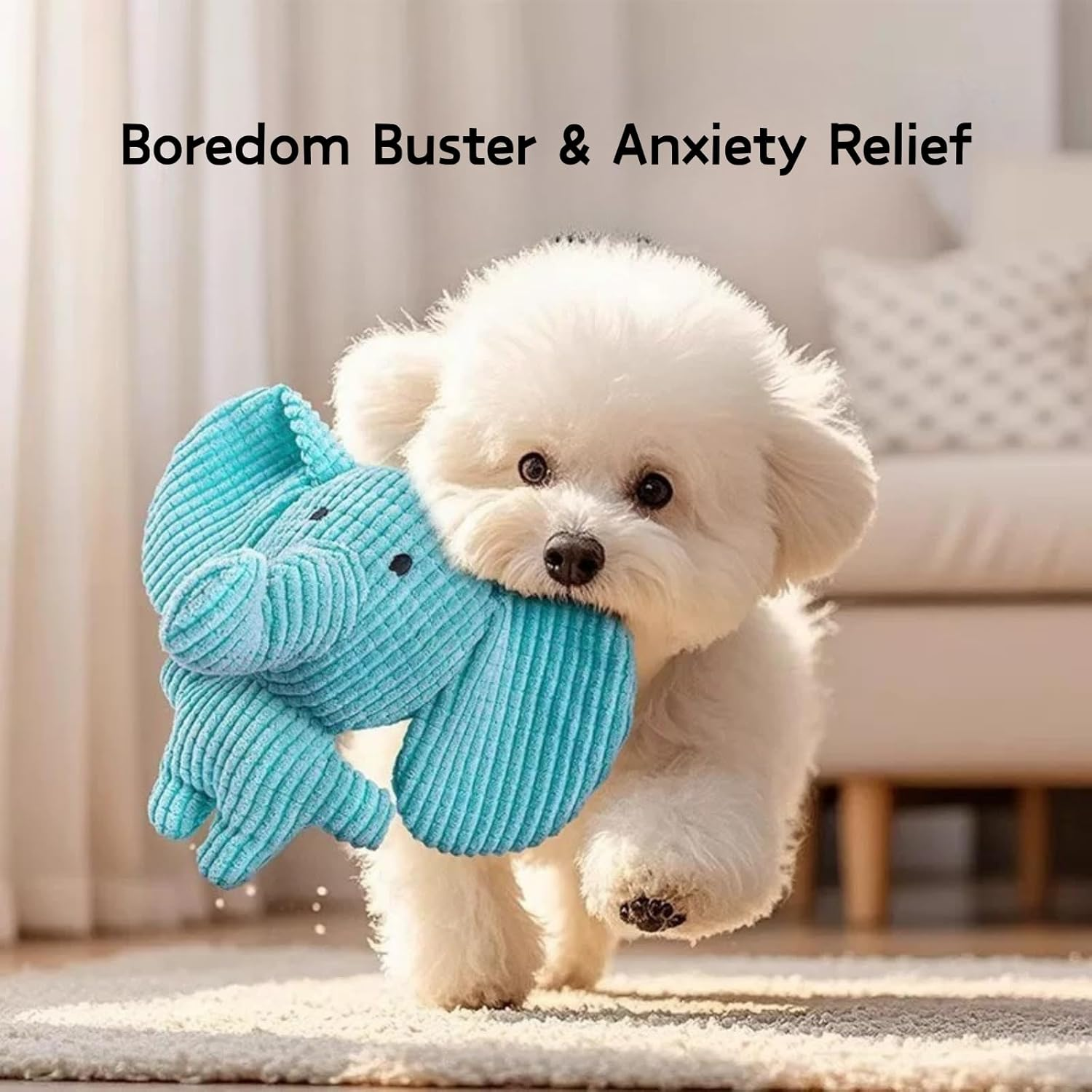 Squeaky Plush Elephant Dog Toy - Tough Chew Proof & Teeth Cleaning for Puppy, Small Medium Dogs - Boredom Relief Fun Interactive Toy image number 3