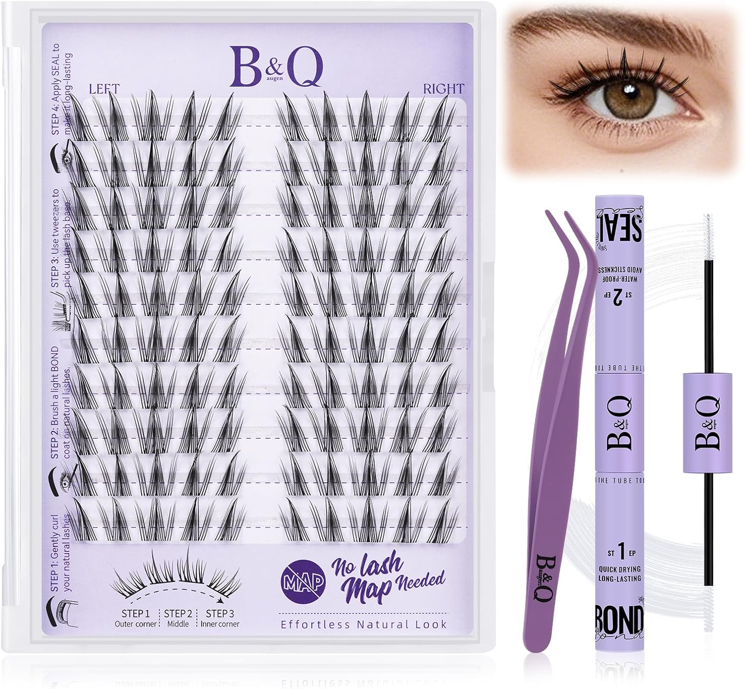B&QLASH Lash Clusters Kit Sunflower Lash Extension Kit No Lash Map Natural Lash Clusters with Invisible Band 12-14Mm Eyelash Extension Kit C Curl Lash Kit with Lash Bond and Seal(Sunflower) image number 4