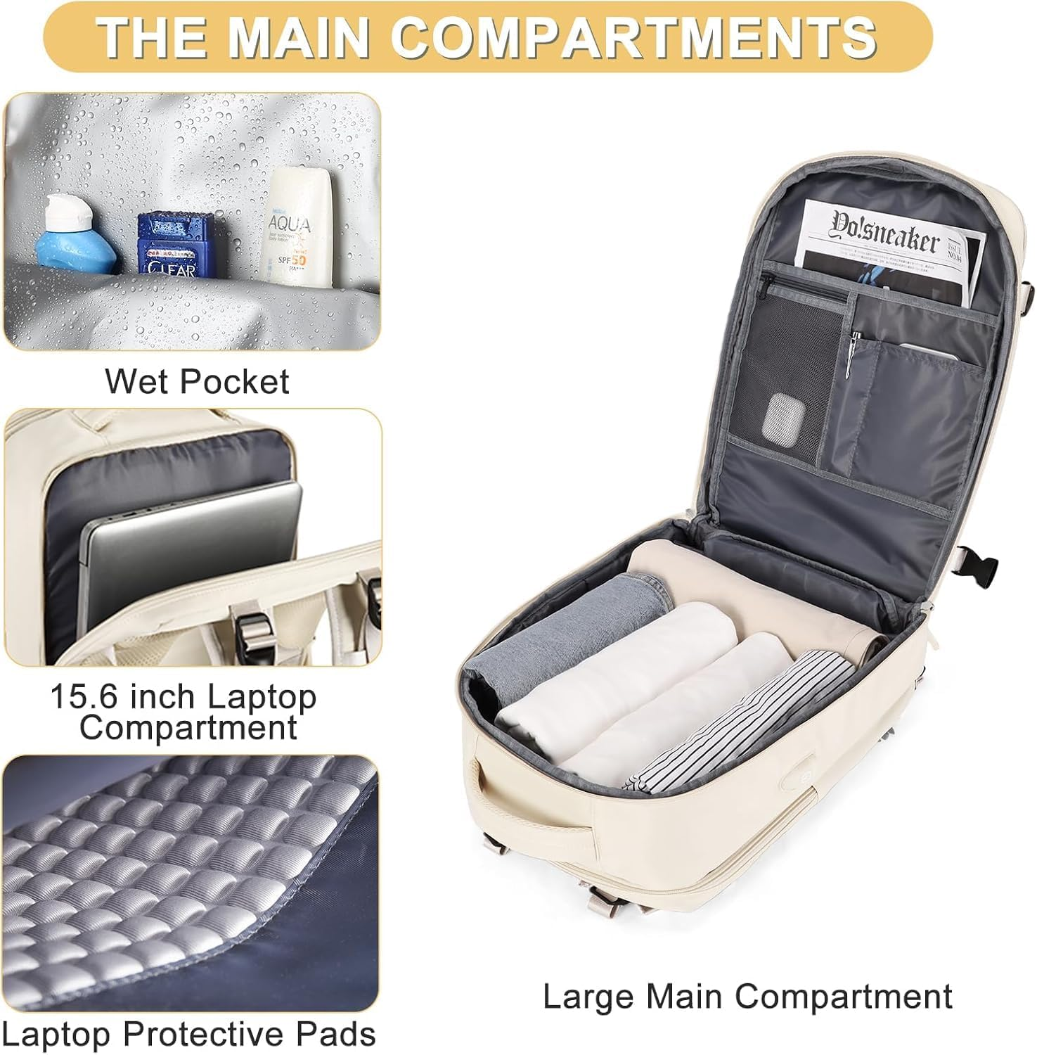 Large Travel Backpack,Carry on Backpack Flight Approved,Hiking Backpack Waterproof Outdoor Sports Rucksack Casual Daypack Fit 15.6 Inch Laptop Shoes Compartment image number 2