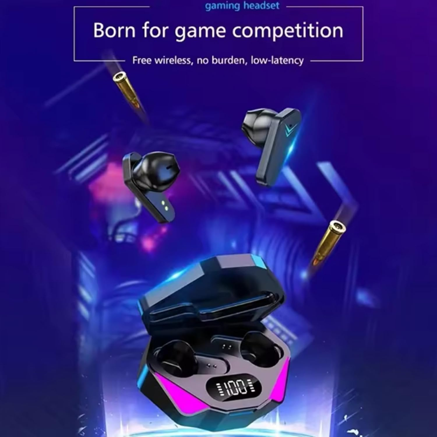 Wireless Headphones | Game Earphones,Battery Display Headphones with Light Mode Charging Earpiece for Men Women Sports Gym Work Running Game