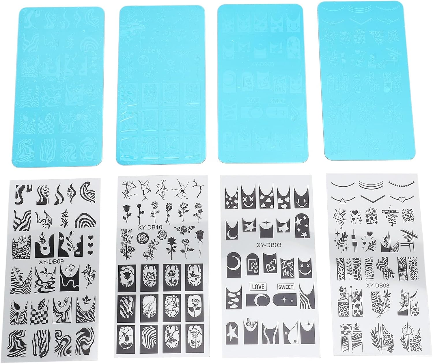 French Nail Art Stamping Plate Steel Template Image Plate with Protective Film Ultraviolet Gel Blue Nail Design [Manicure] image number 1