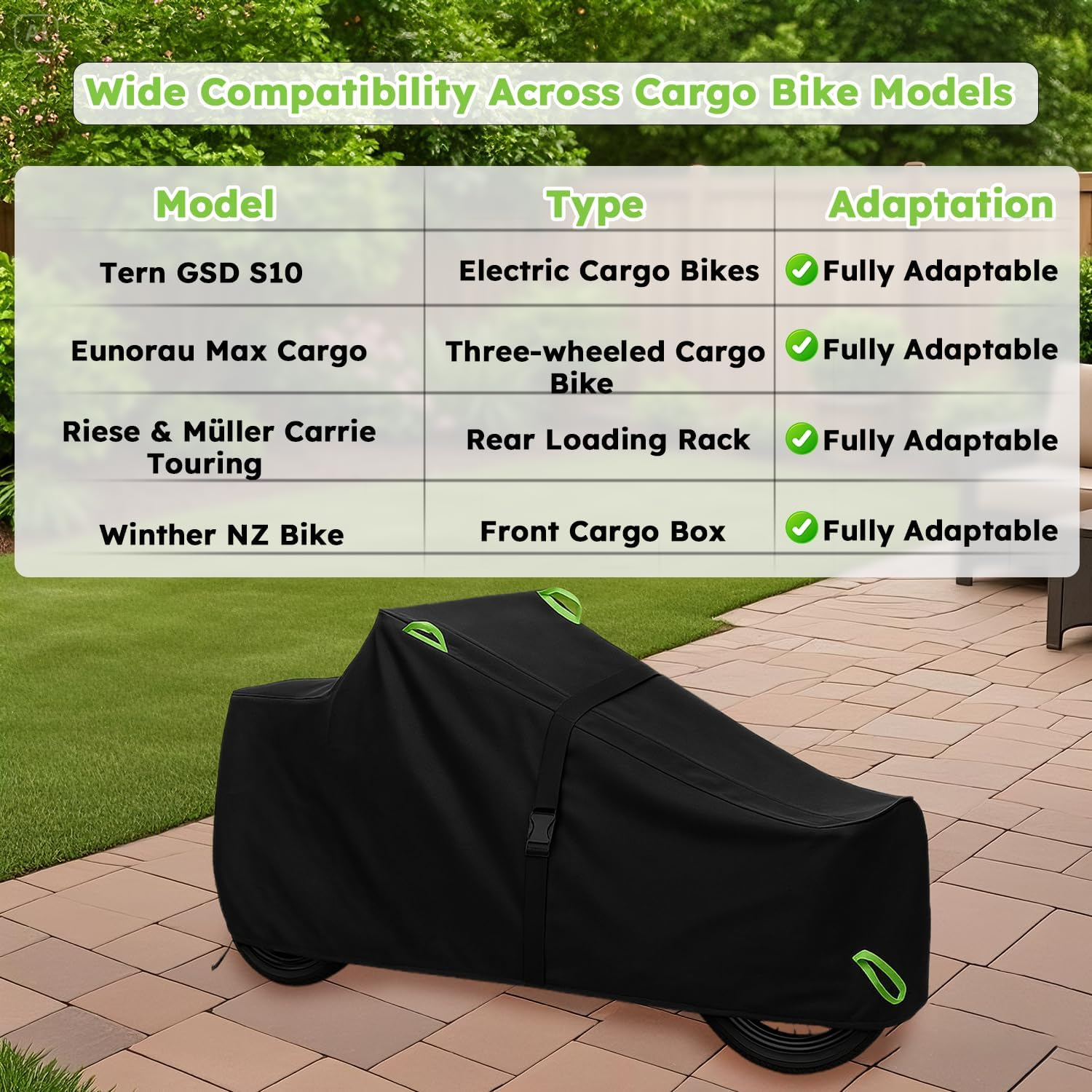 UUT Cargo Bike Cover &ndash; 420D Oxford Fabric, Waterproof & Uv-Resistant,Front Buckle + Cross Straps for Windproof Protection &ndash; Reflective Handle & 2 Bonus Tie-Down Straps &ndash; Fits Most Cargo Bike Models