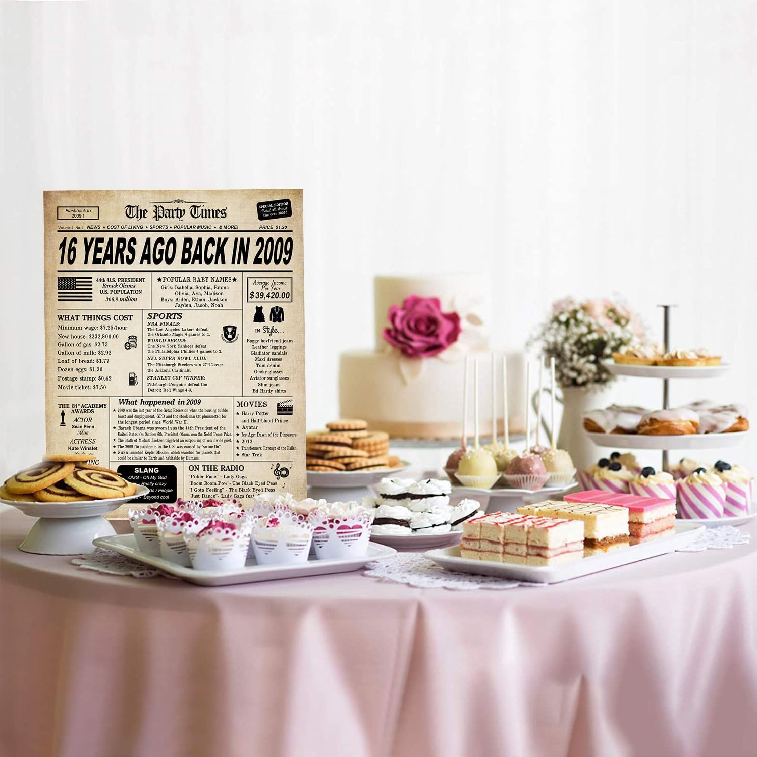 GIFTSFARM 16Th Birthday Decorations for Boys and Girls, Back in 2009 Print, 16Th Birthday Card, Vintage Party Poster Supplies Anniversary Centerpiece for Teens, 16 Birthday Decoration, Sweet 16 image number 5