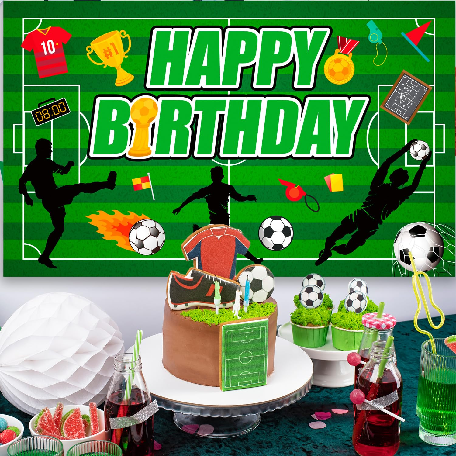 Soccer Backdrop for Birthday Party, 71X43'' Soccerball Birthday Backdrop, Soccer Birthday Banner Background Cloth Soccerball Party Decorations Birthday Decorations image number 2