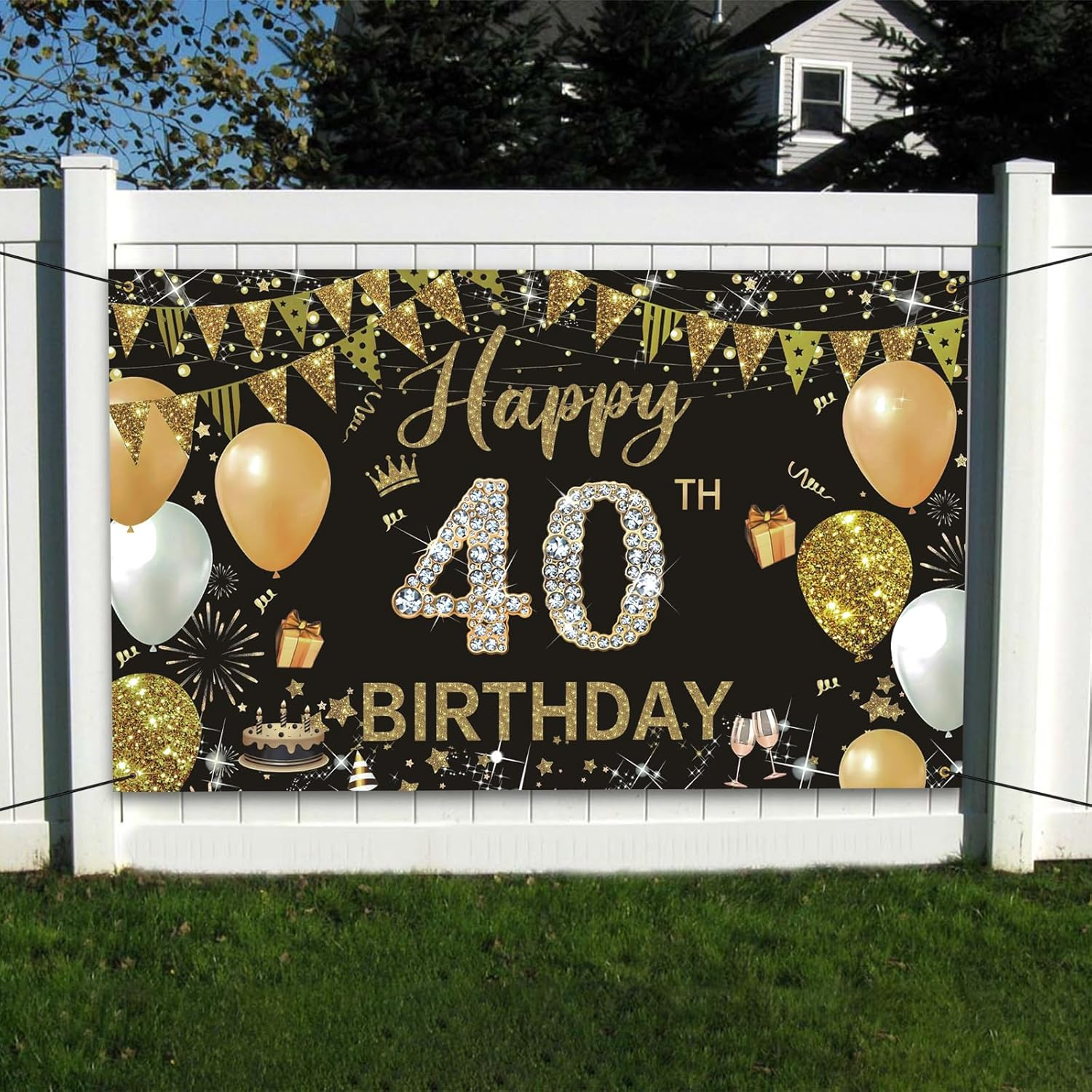WVMNQO Happy Birthday Banner, 40Th Birthday Decorations Backdrop, Extra Large Black Gold Party Decorations, Perfect Birthday Party Supplies Photography Background for Men, and Women, 180X110Cm - 16Th image number 5
