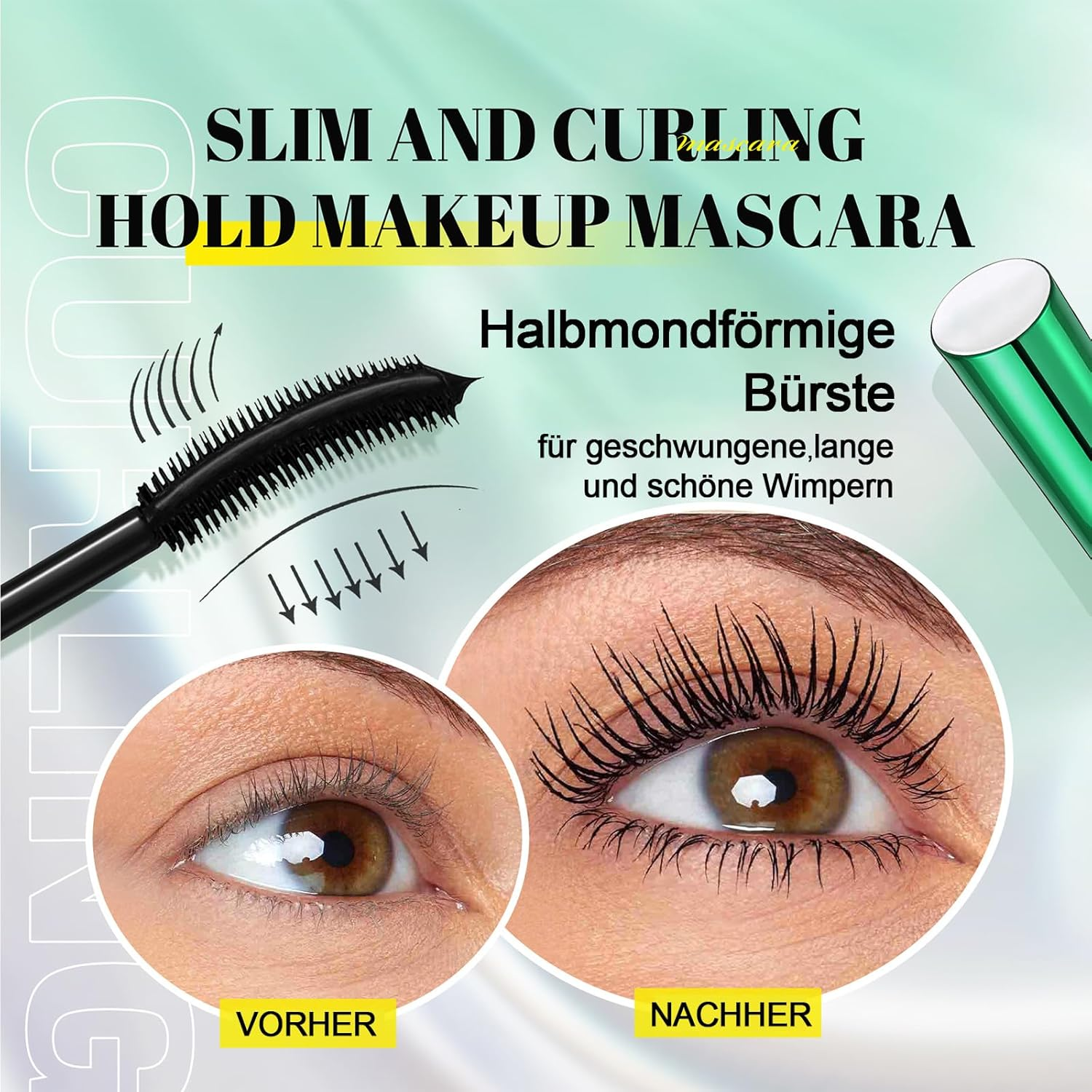 5D Mascara Waterproof & Sweat-Proof, Long-Lasting Mascara for Extremely Long Eyelashes, Mascara for Extra Volume & Definition Green
