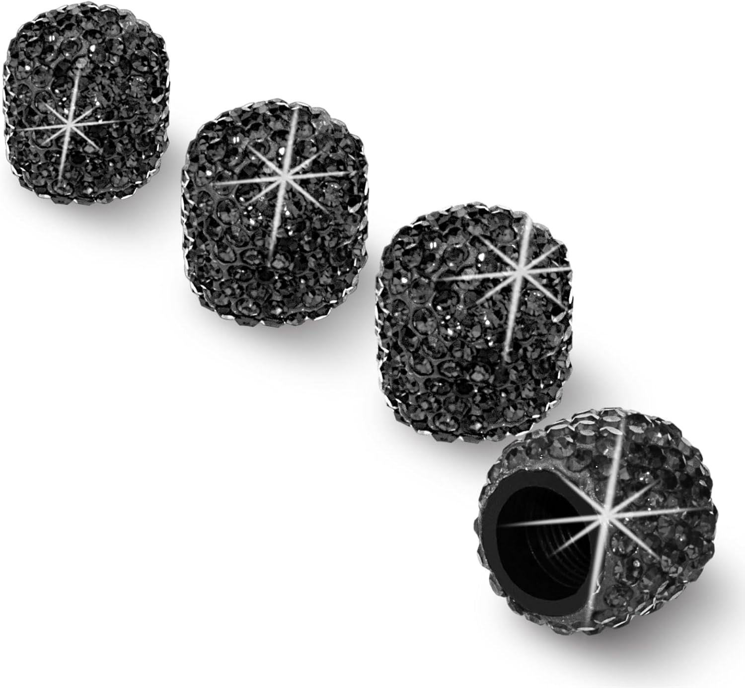 HZJD Tire Valve Stem Caps, Handmade Crystal Rhinestone, White(4 Pack)