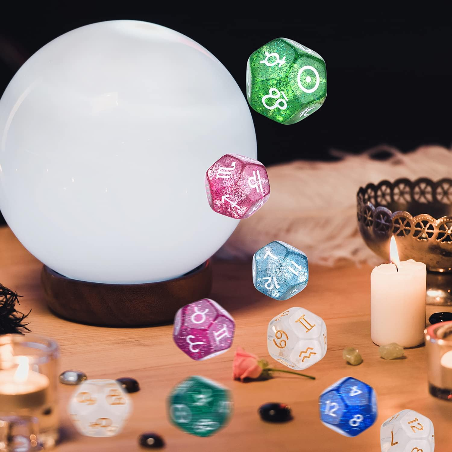6 Sets Astrology Dice, Signs Planets Numbers 12-Sided Dice Divination Tool image number 6