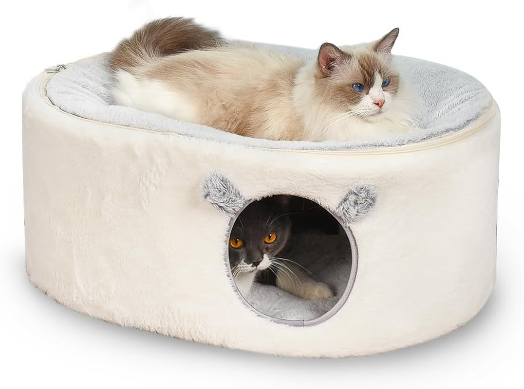 Cat Bed for Indoor Cats, Fluffy Cave Large Enclosed House Pet Hammock with Removable Washable Cover for Sleeping Kittens, Small Dog, Oval Hideaway image number 6