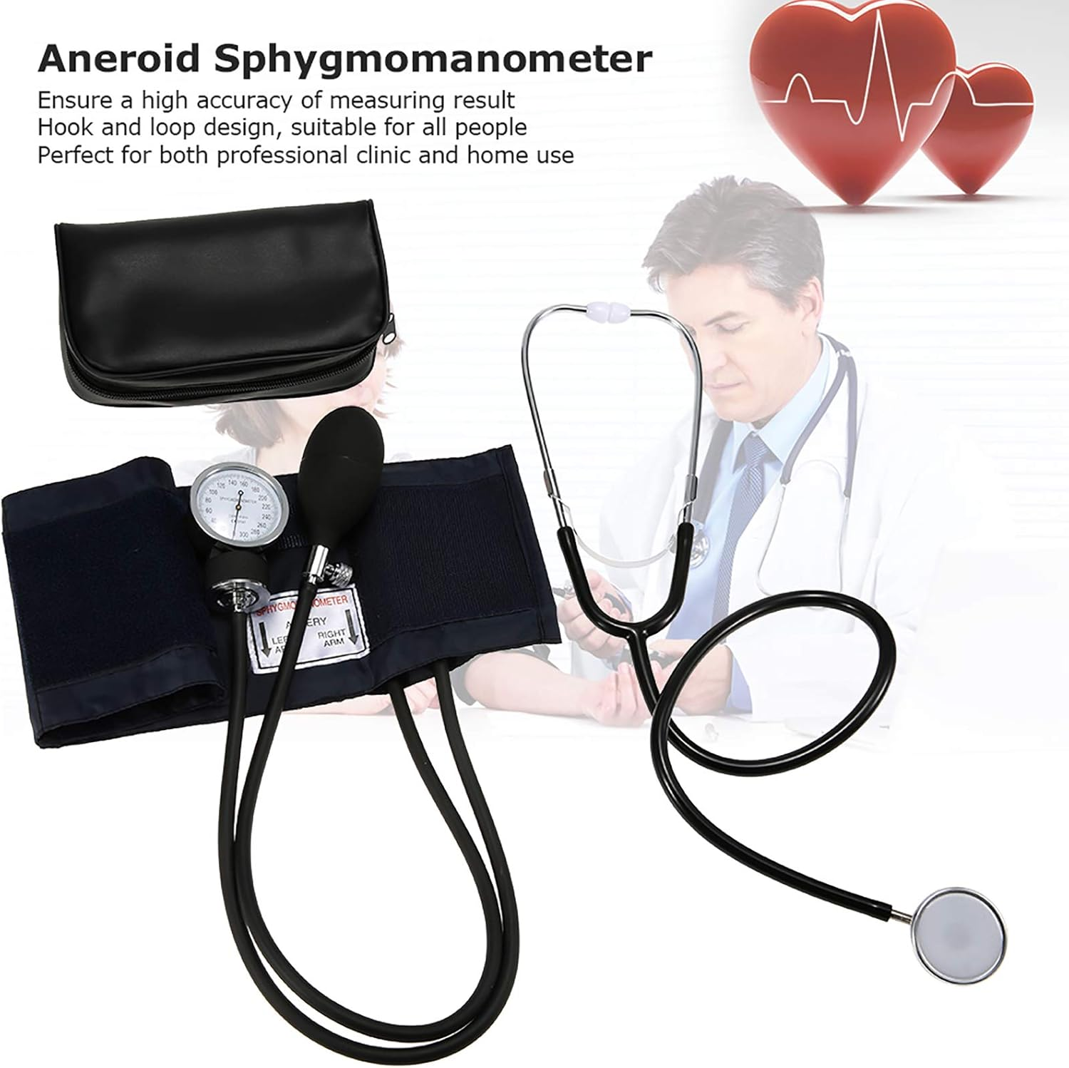 Aneroid Sphygmomanometer Cuff Kit Upper Arm Blood Pressure Stethoscope with Zipper Bag for Adult BBZY image number 4