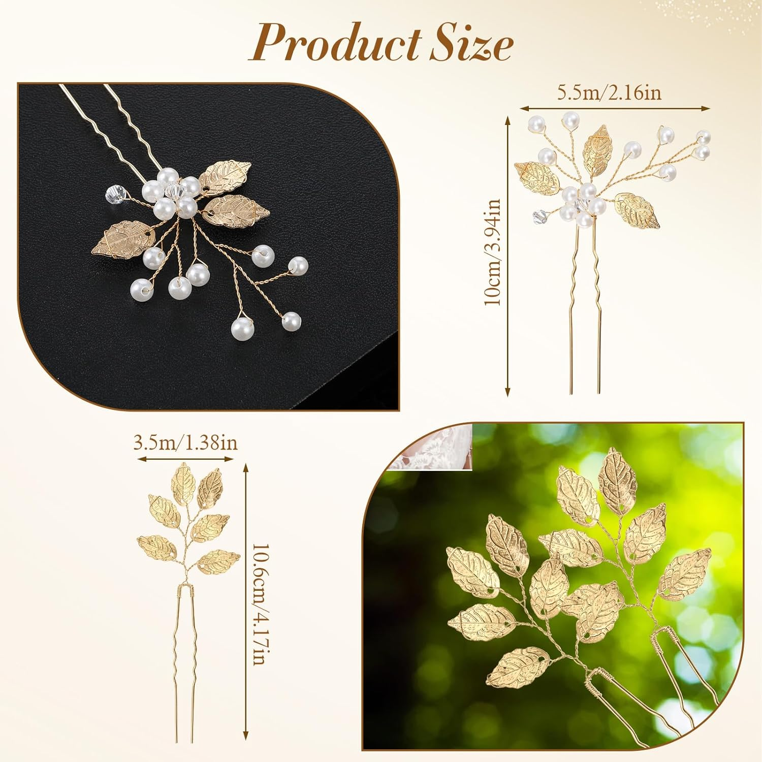 Pack of 6 Bridal Hair Pins Gold Leaves Crystal Beads Vintage Headpiece Hair Clips Hair Accessories Wedding Rhinestone Hair Accessories for Brides Bridesmaids (Gold) image number 4