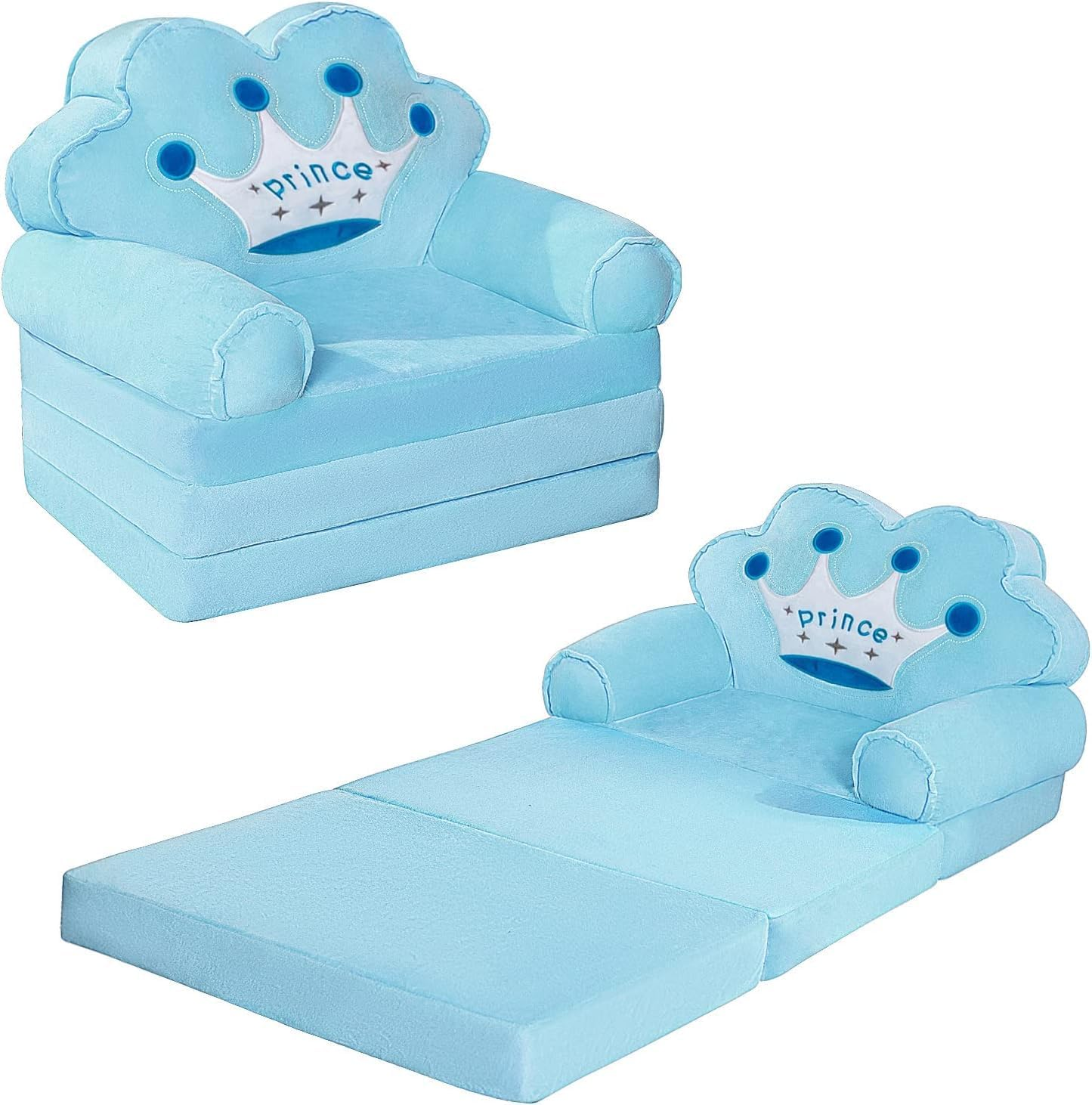 Uandhome Kids Foldable Sofa Bed,Princess Chair for Toddlers 1-3,Cartoon Shape,Baby Sofa Bed Foldable Out Couch for Bedroom,Sofa Bed for Girls (Blue)