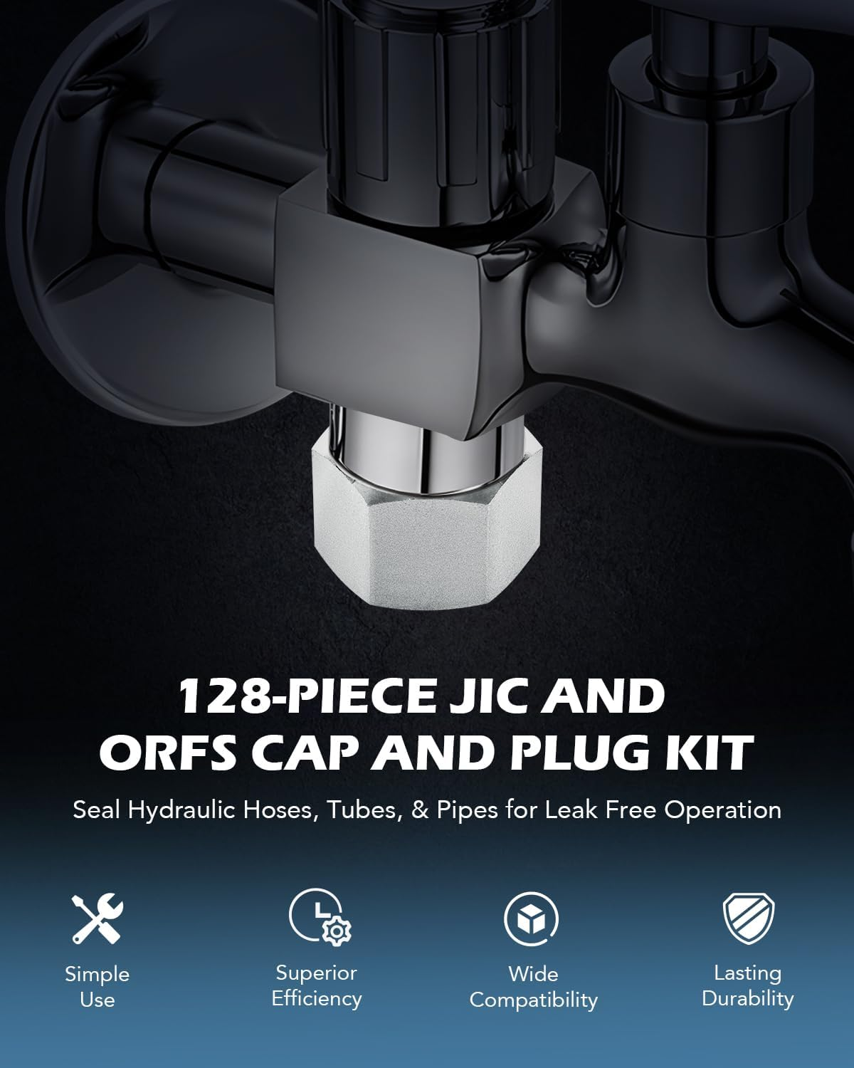 ZELCAN JIC and ORFS Industrial Hydraulic Cap and Plug Hose Tube and Pipe Fitting Kit Cap and Plug Kit with Galvanized 45# Steel and Precision Threading in ORFS and 37&deg; Dash Sizes 4 6 8 10 12 16 image number 1