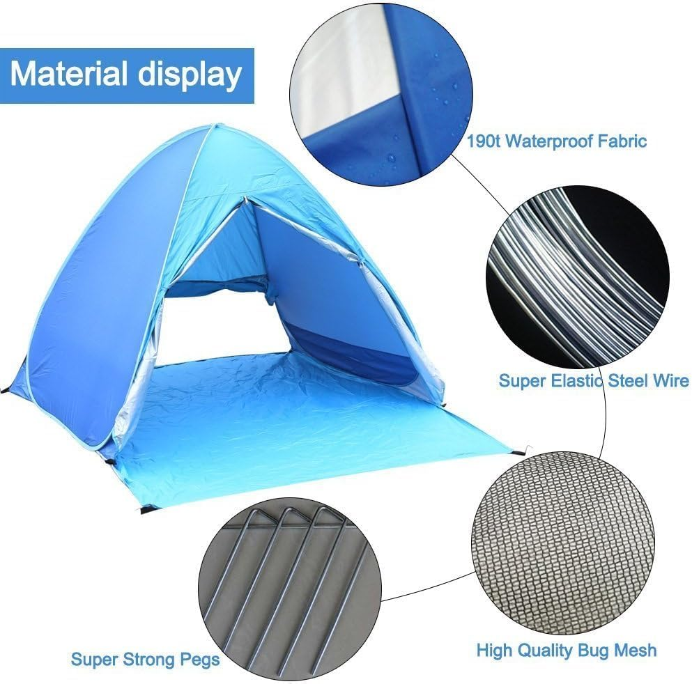 Camping Tent UPF 50+ Easy Pop up Beach Tent Waterproof Windproof Camping Shelters Beach Umbrella Backpacking Tent Portable Lightweight Outdoor Tents Hiking Tent for 1-2 Person (Blue 02)