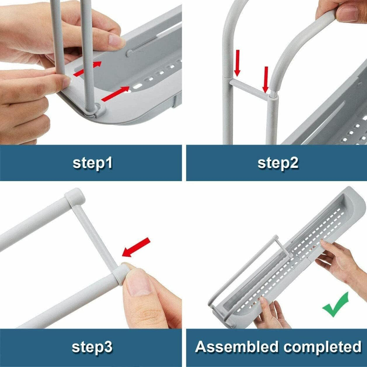 Telescopic Sink Rack Holder Expandable Storage Drain Basket Home Kitchen Kit, Multifunctional Drain Basket, Durable PP Material - Blue image number 3