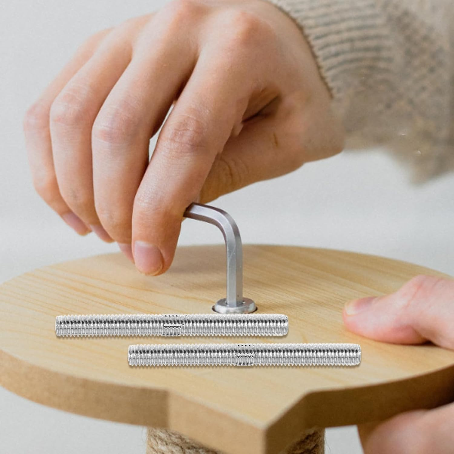 Outanaya Cat Scratching Post Hardware Kit &ndash; M8 Flat Head Double End Threaded Bolts Set with Allen Wrench, 10Mm 8Mm Screws for Cat Climbing Frame Replacement and Furniture Fasteners image number 1