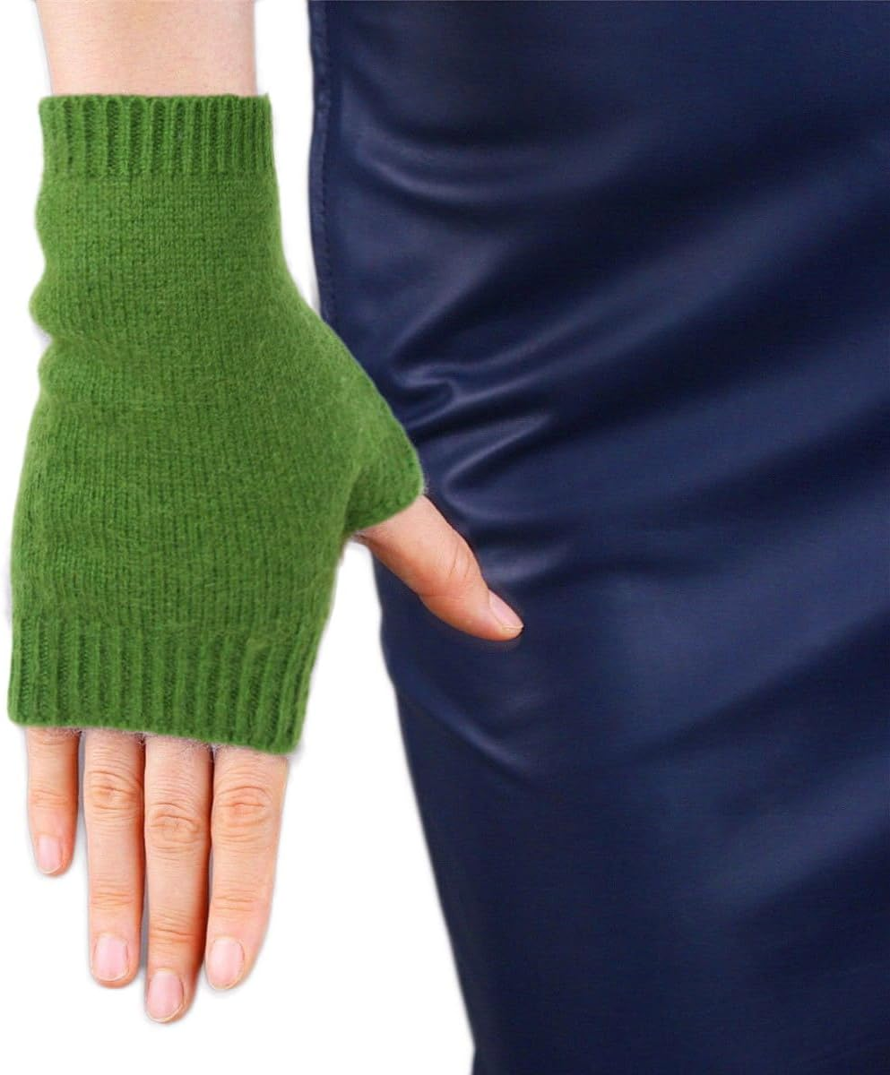 Imongol Pure Cashmere Women Men Unisex Fingerless Mittens Gloves Half Fingers, Thumb Hole Thick 3Ply Yarn - Navy image number 6