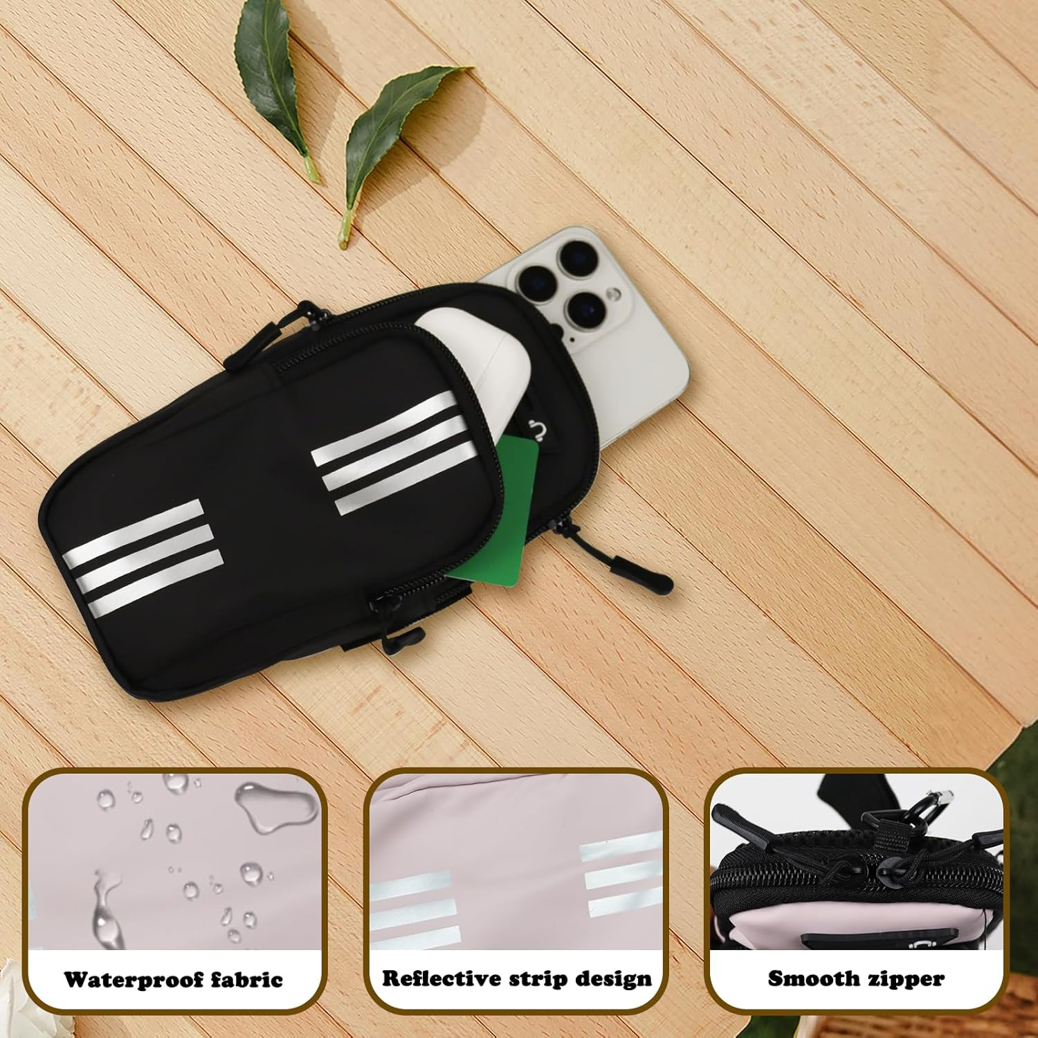 Afitlulu Sports Mobile Phone Arm Bag Sports Armband Mobile Phone with Removable Strap and Headphone Opening, Double Layered Mobile Phone Case Jogging Arm Bag with Reflective Strips Fitness Running image number 5