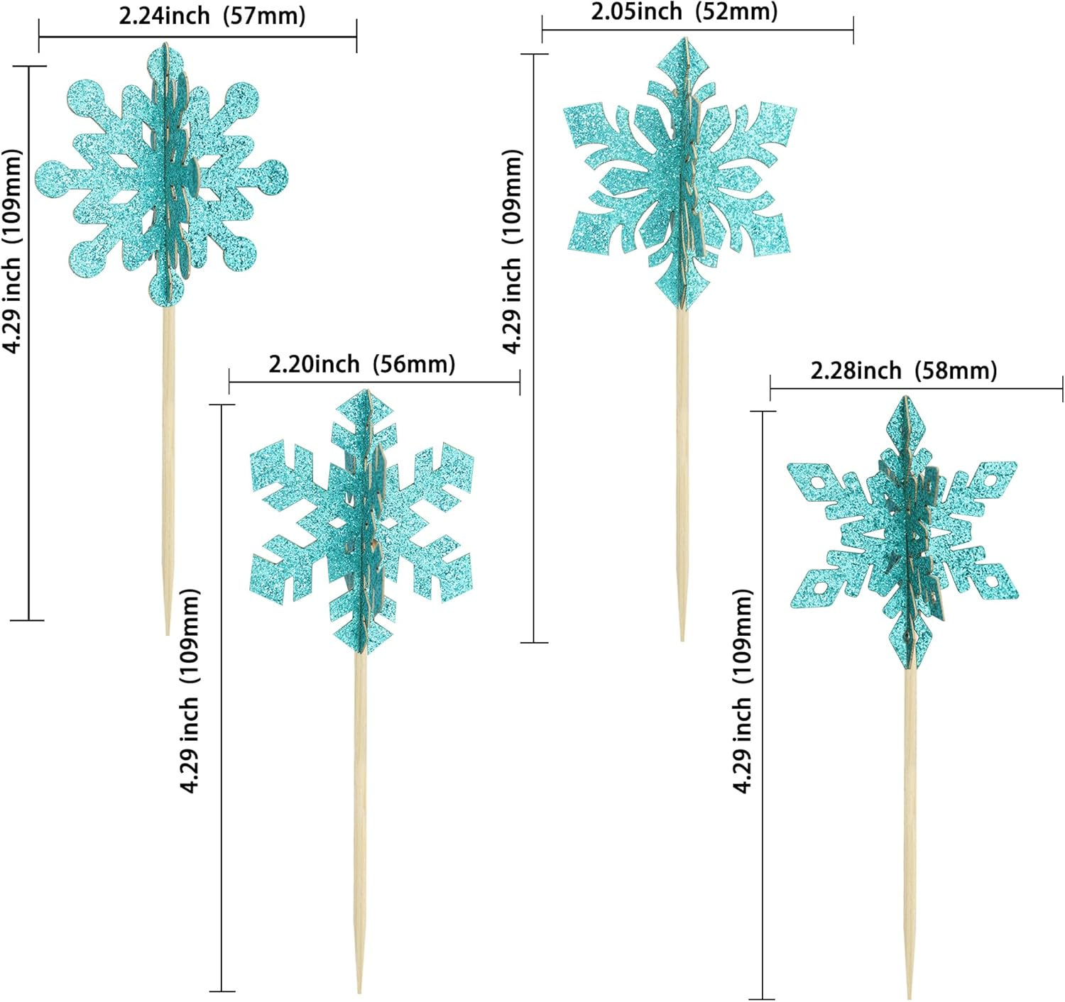 Gyufise 24Pcs 3D Snowflake Cupcake Toppers Double Side Glitter Winter Frozen Cupcake Pick Decorations Winter Theme Party Christmas Baby Shower Birthday Decoration Supplies Blue image number 6