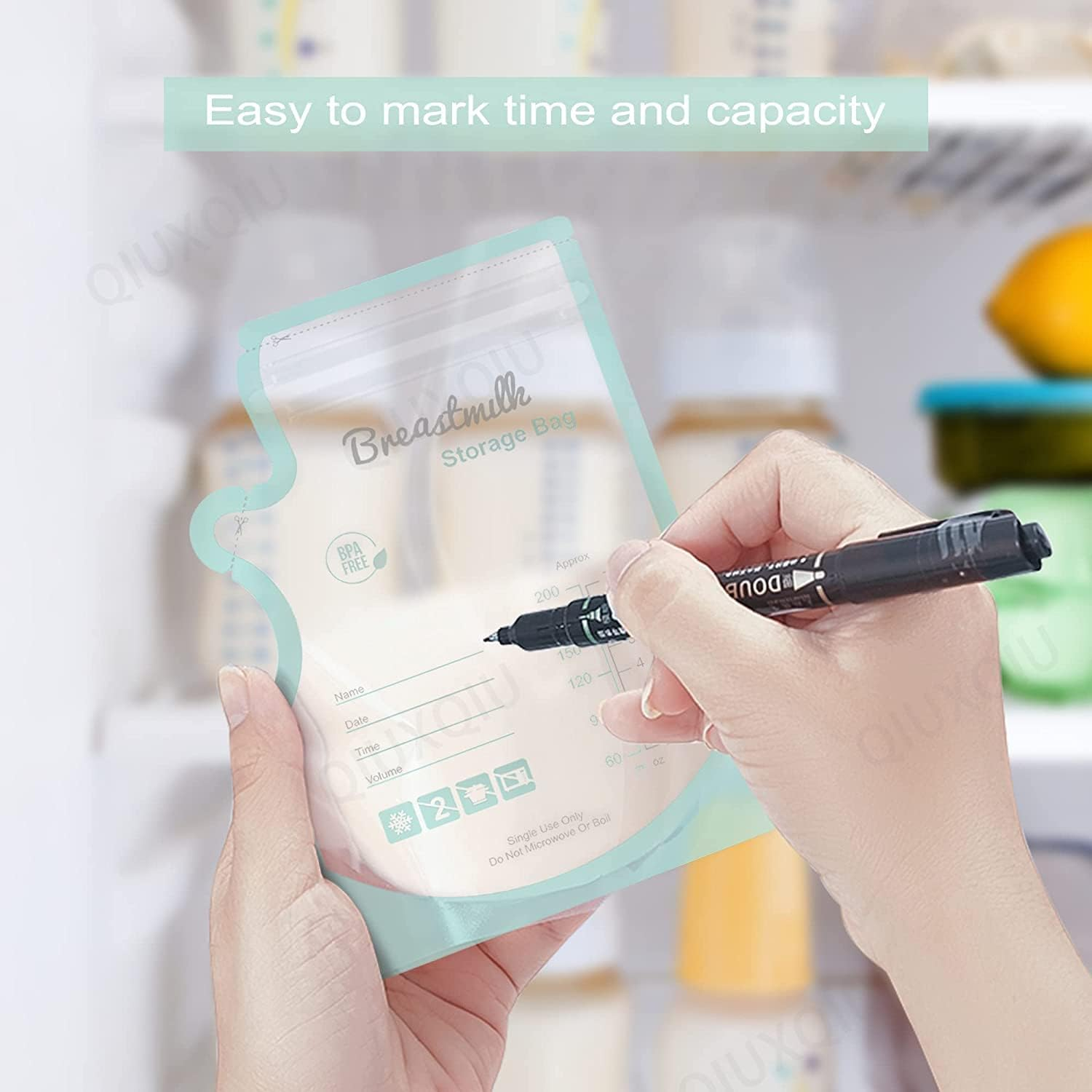 QIUXQIU Breastmilk Storing Bags for Breastfeeding Disposable Milk Storage Bag with 6 Ounce No-Leak Milk Freezer Storage Pouches 50 Count (Green) - Green 50 Pcs image number 2