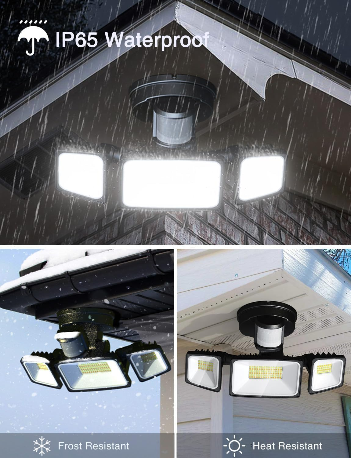 Security Light Outdoor, Phoselpida 4200LM 75LED Plug in Motion Sensor Lights, 42W 3-Head Angel Adjustable Flood Light with Remote Control, IP66 Waterproof Garden Light for Forecourt, Porch, Garage image number 1