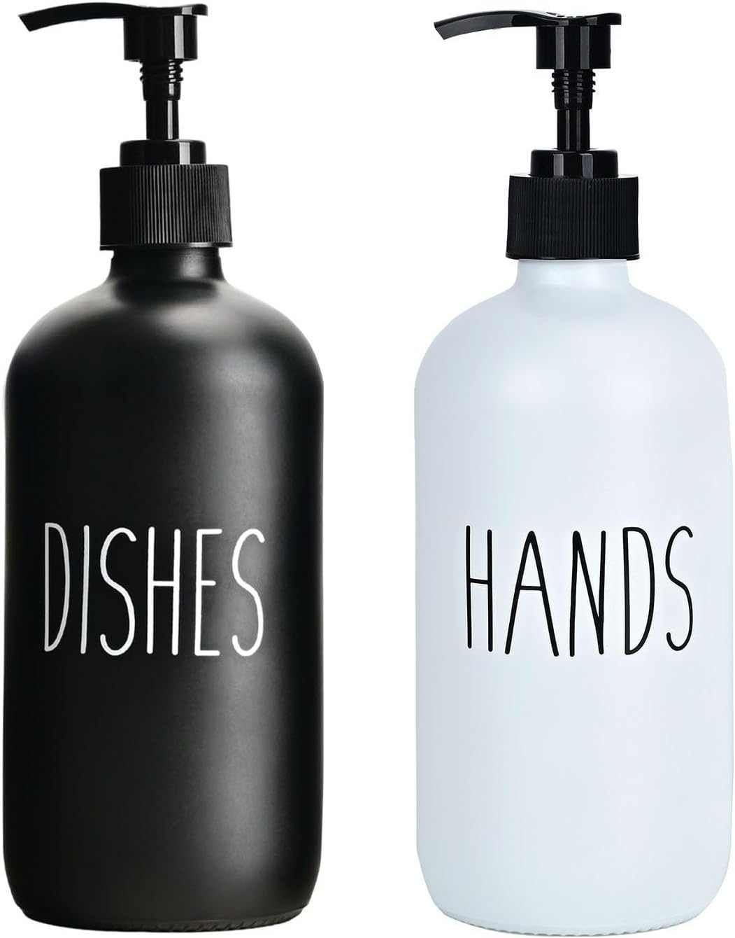 Glass Hand Soap Dispenser 500Ml Large Pump Bottle Refillable Liquid Dispenser for Bathroom Kitchen Cute Modern Farmhouse Style Home Decor (Clear Hands)