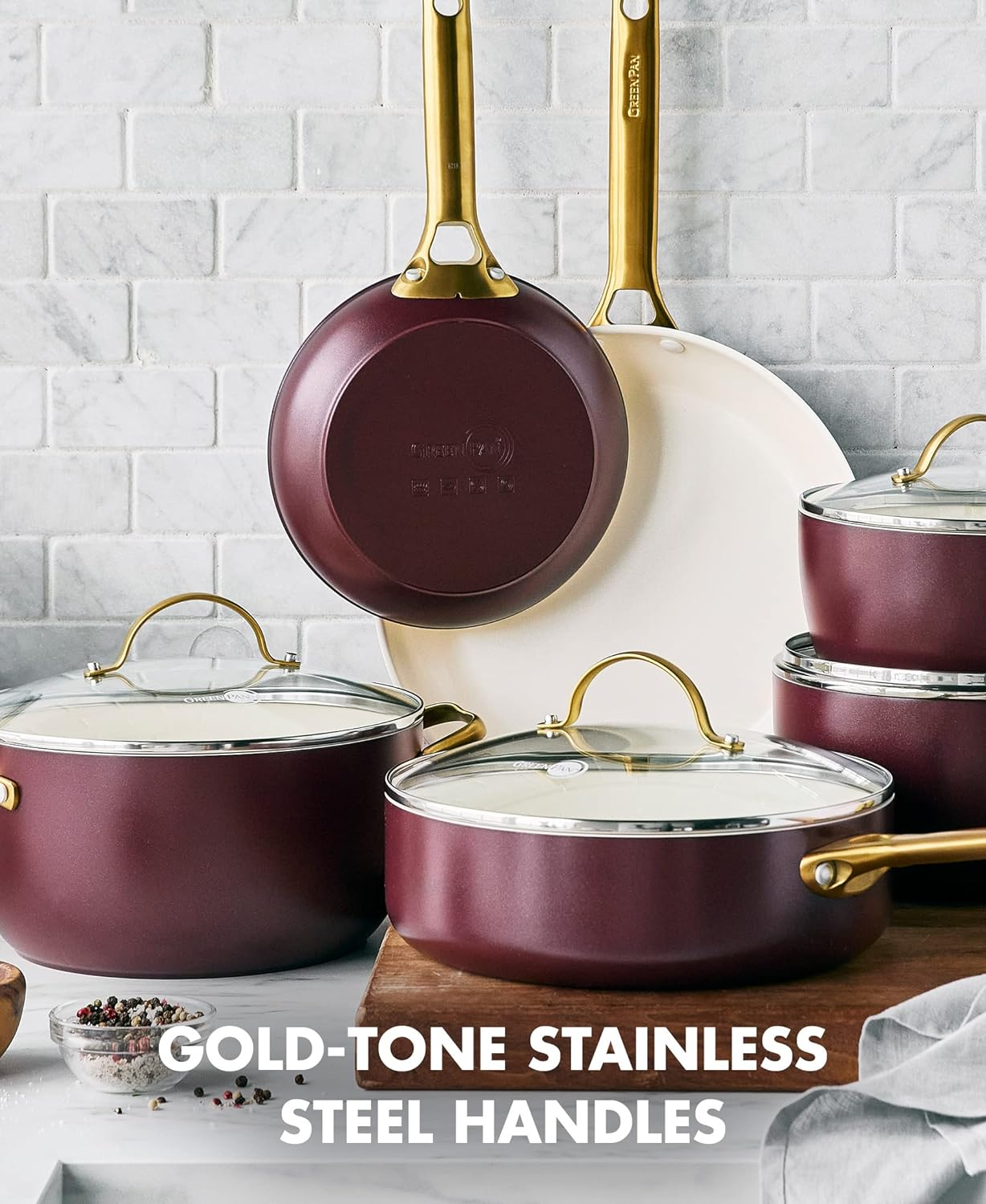 Greenpan Padova Hard Anodized Healthy Ceramic Nonstick, 10" and 12" Frying Pan Skillet Set, Pfas-Free, Induction, Dishwasher Safe, Truffle Brown image number 2