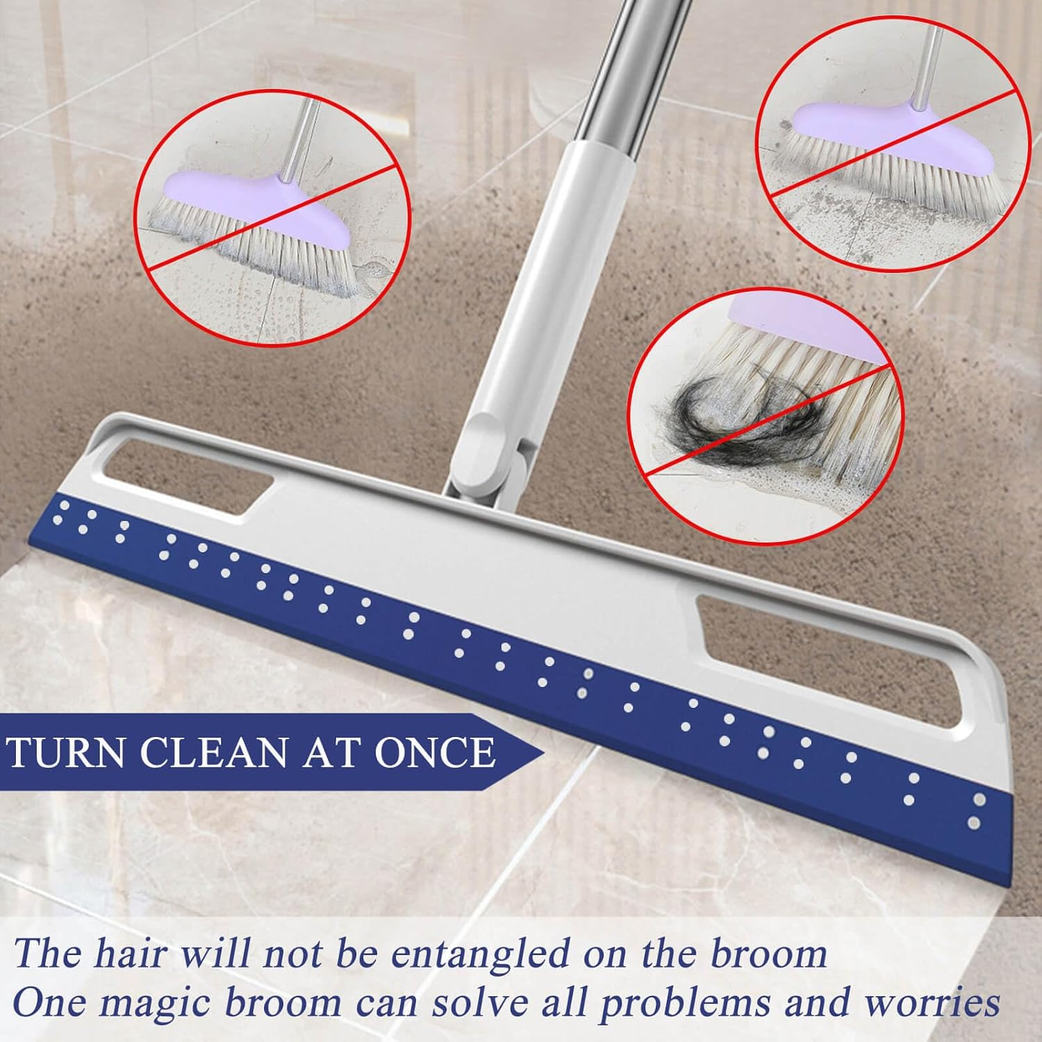 Multifunction Magic Broom, 3-In-1 Adjustable Indoor Broom Sweeper, Detachable Floor Squeegee Glass Wiper, Washable Scraping Brooms for Tile Windows, Pet Hair Remover (Blue) image number 1