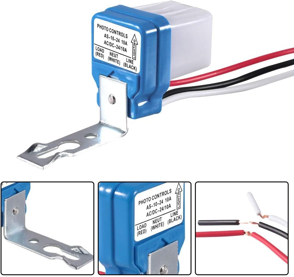 Clearhill 2 Pack - 12V 10A Automatic On/Off Photocell Street Light Switch, 50-60Hz Photo Control Sensor for Outdoor Lighting image number 1