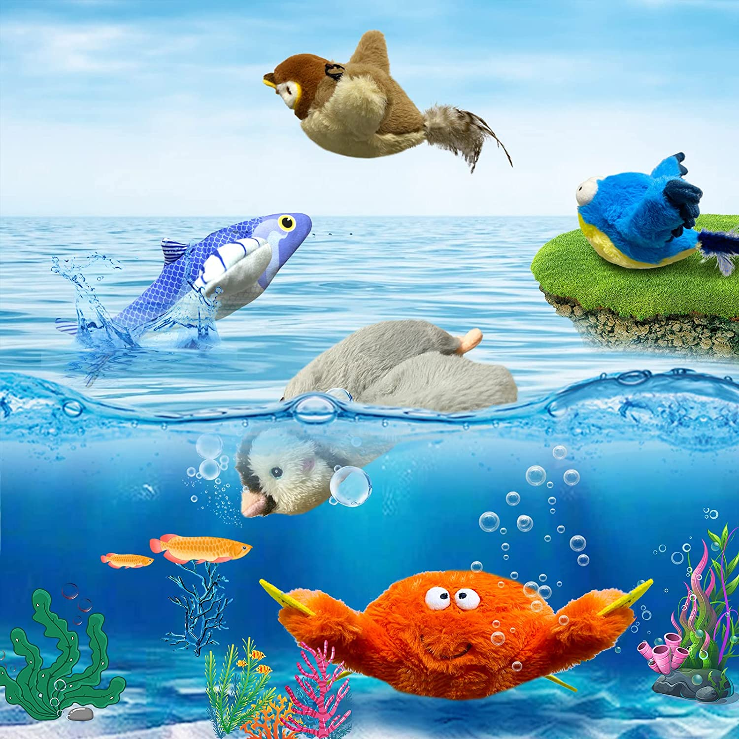 Kreizygo Cat Toys, Flapping Wings Sparrow, No Flying, Chirping Bird Interactive Catnip Toy for Kitten or Small Dogs, Touch Activated, Rechargeable - Bluebird image number 3