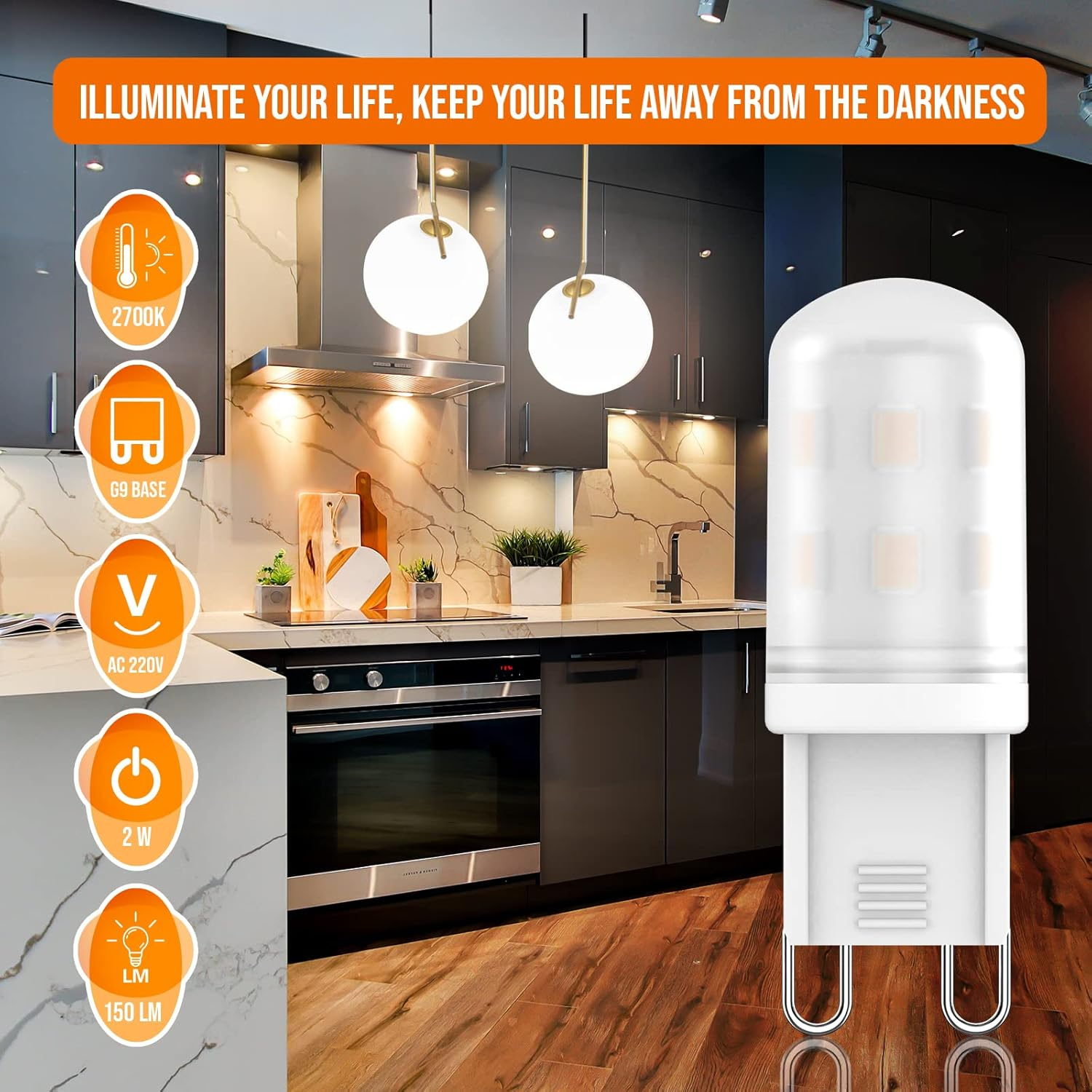 10 Pack G9 LED Bulbs 2W Equivalent to G9 Halogen Bulbs 20W-28W, Warm White 2700K, 360&deg; Beam Angle, AC 220V-240V, CRI 83+, Flicker-Free, Non-Dimmable, Economy - Natural White image number 4