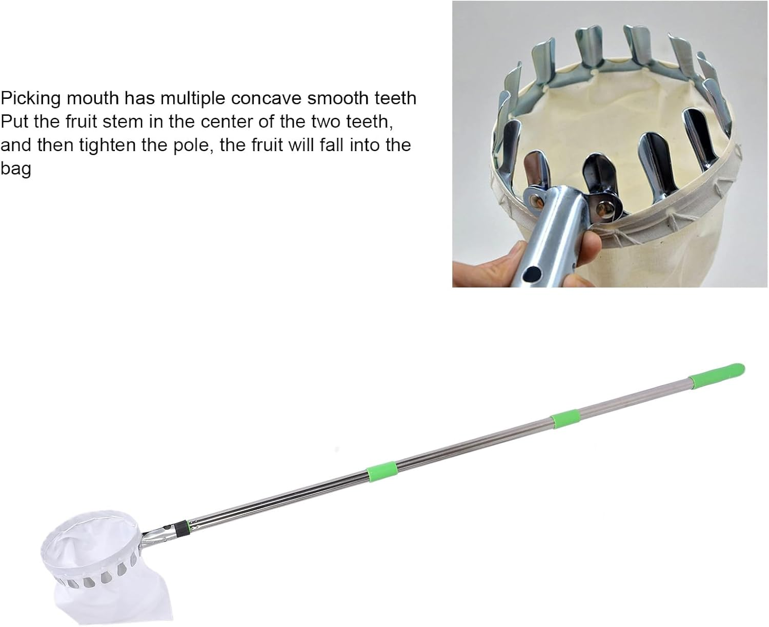 Fruit Picker Tool, Fruit Picking Harvester with 4.2M Telescopic Extendable Pole and Non Slip Grip Handle, Fruit Picking Equipment for Apple Pear Lemon Orange Harvesting image number 1