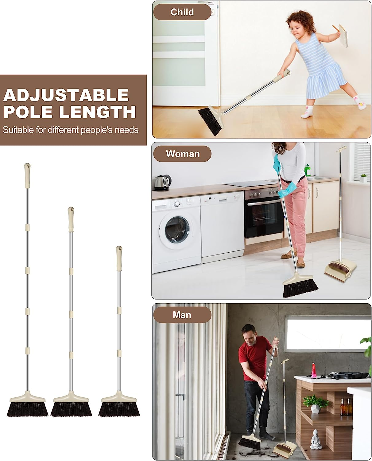 Extendable 137CM Indoor Broom and Dustpan Set - Complete Cleaning Solution for Kitchen and Floors | Long Handle Standing Dustpan and Broom Set for Effective Cleaning and Home Maintenance image number 1