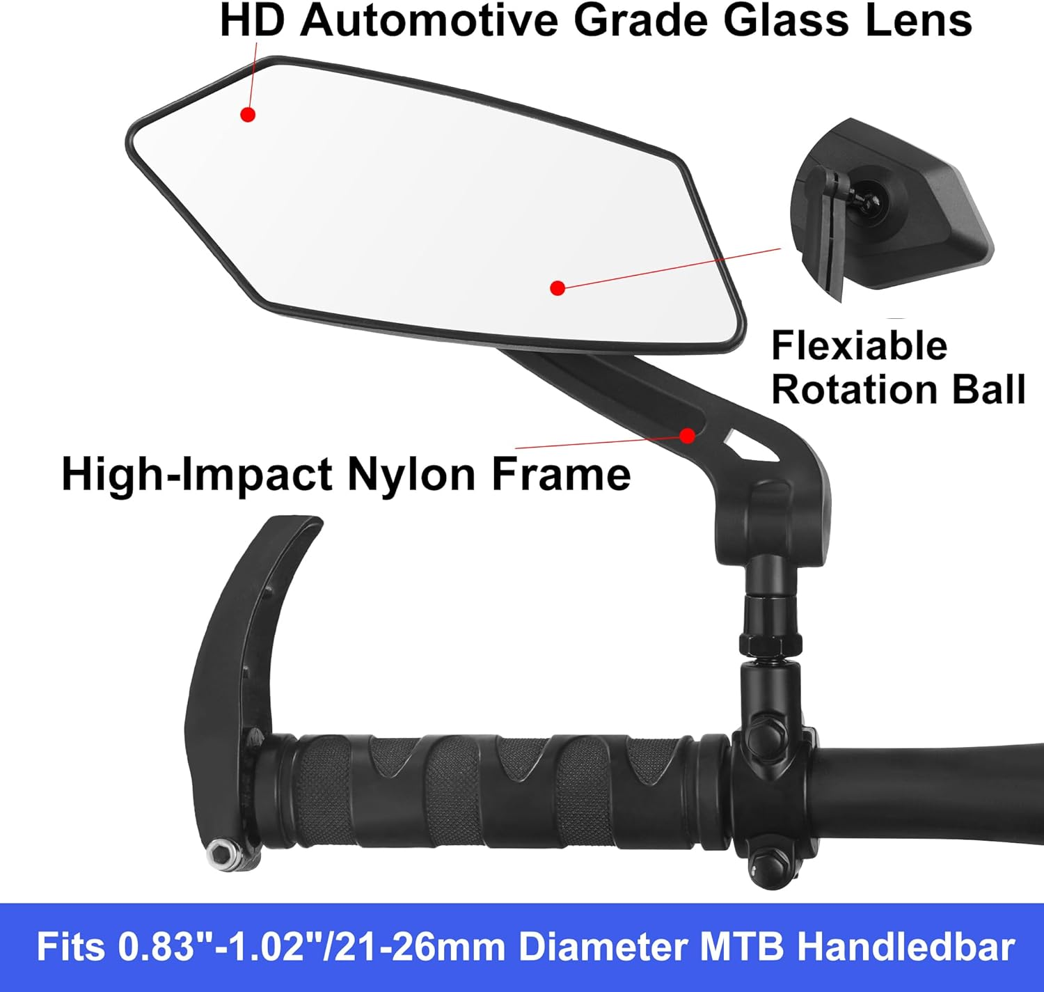 Vagocom Bike Mirror - Handlebar Mount Wide Angle Bicycle Rearview Mirror - Adjustable Bike Rear View Mirror Accessories for Mountain Road Bike,Ebike,Scooter and Motorcycle(Right) image number 3