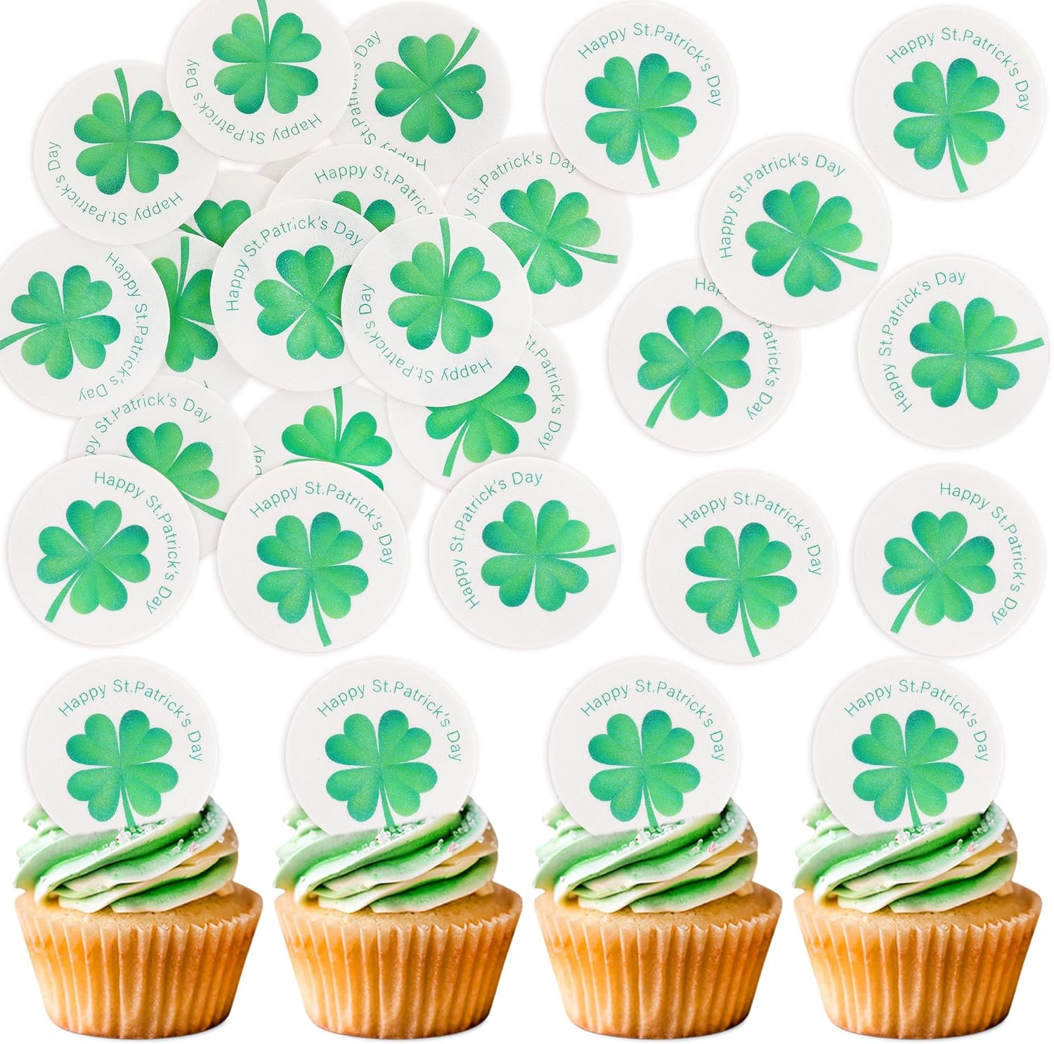 24 Pack Oh Baby St. Patrick'S Day Cupcake Toppers Lucky Four Leaf Shamrock Hat Cupcake Picks for Irish Festival Baby Shower Birthday Party Supplies Decoration - Clover 2 image number 4
