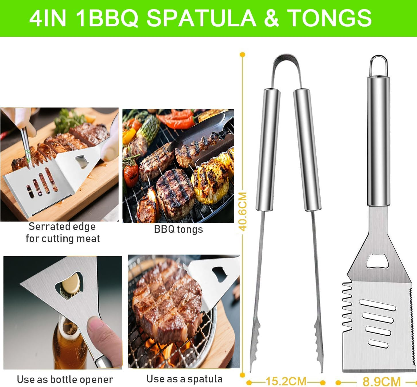 34Pcs Grill Accessories BBQ Grill Tools Set, Heavy Duty Thicker Stainless Steel Grill Tool with Thermometer, Long Handles, Carry Case; Gift Grill Mats for Backyard, Camping; Barbecue Set for Men Women image number 3