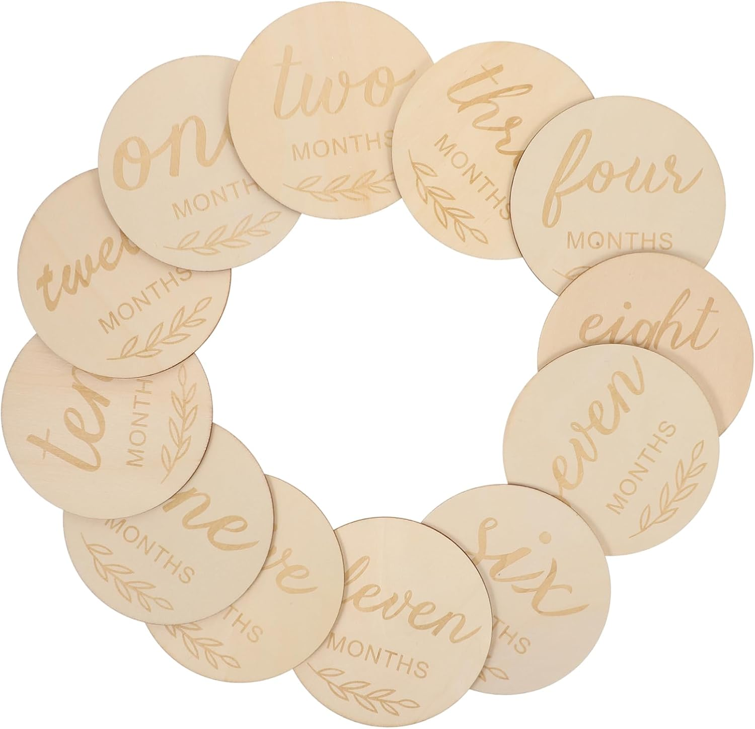 CORHAD 12Pcs Wooden Monthly Milestone Discs Photo Props Decorative Milestone Signs for Newborn Growth Announcement and Commemorative Photos image number 2