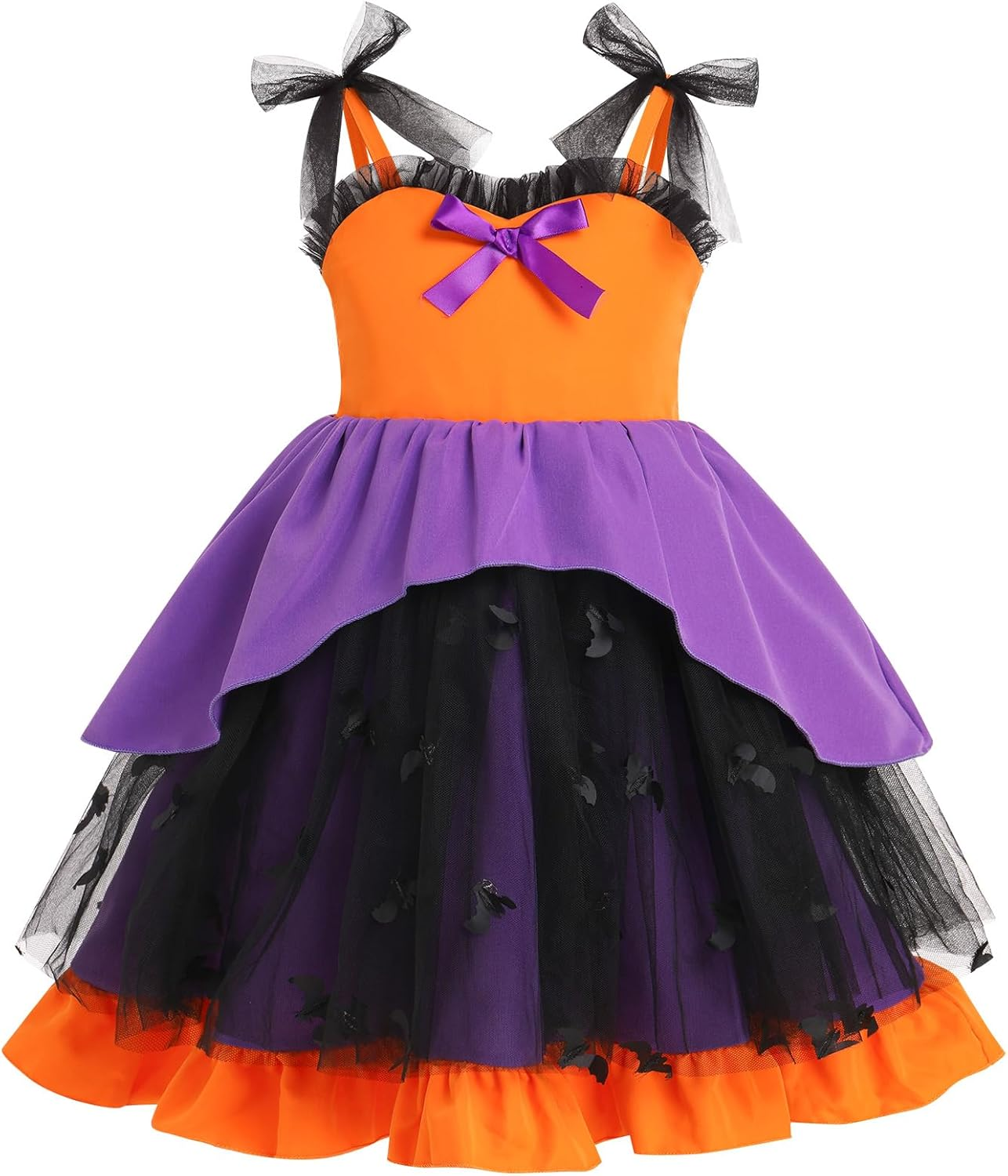 IDOPIP Baby Girls Halloween Tutu Dress Pumpkin Witch Princess Birthday Party Dresses Ruffle Tulle Bowknot Dress up Costume