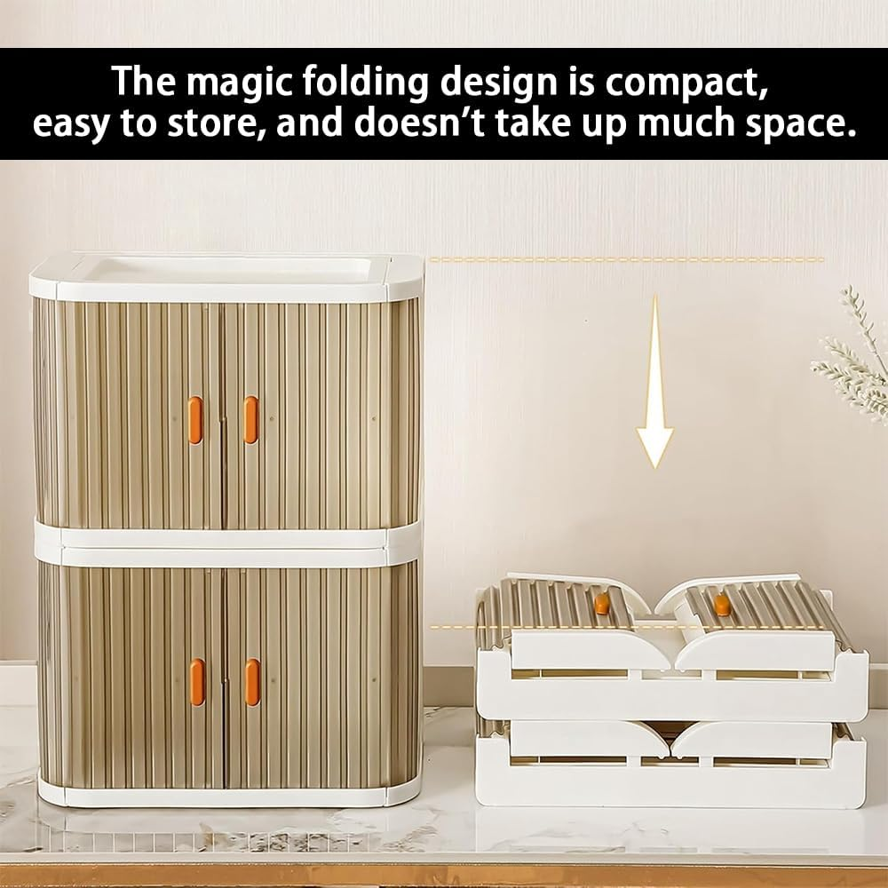 Ranqisys 2-Pack Desktop Storage Boxes with Drawers, Stackable Plastic Organizer for Cosmetics, Jewelry, Hair Accessories, Office Supplies, Masks & Medicine, Folding Design image number 4