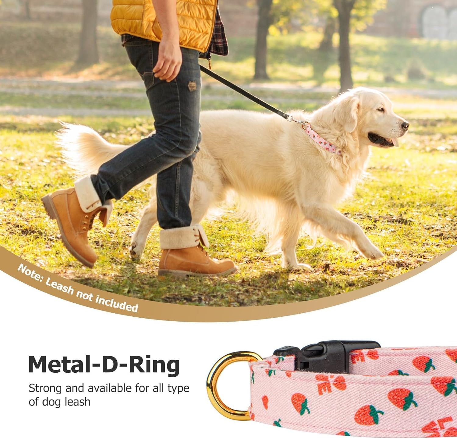 Cotton Handmade Dog Collar Cute and Distinctive Patterns Pink Strawberries with Pendant for Girl Boy Dogs Collars M image number 3