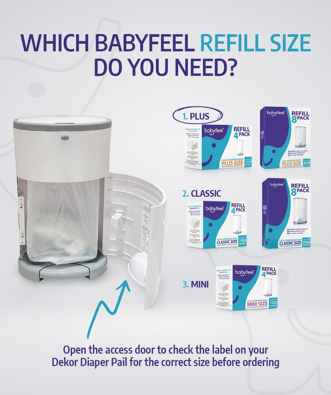 Babyfeel Refills for DEKOR plus Diaper Pails, 8 Pack, Exclusive 30% Extra Thickness, Fresh Powder Scent, Holds up to 4640 Diapers image number 4