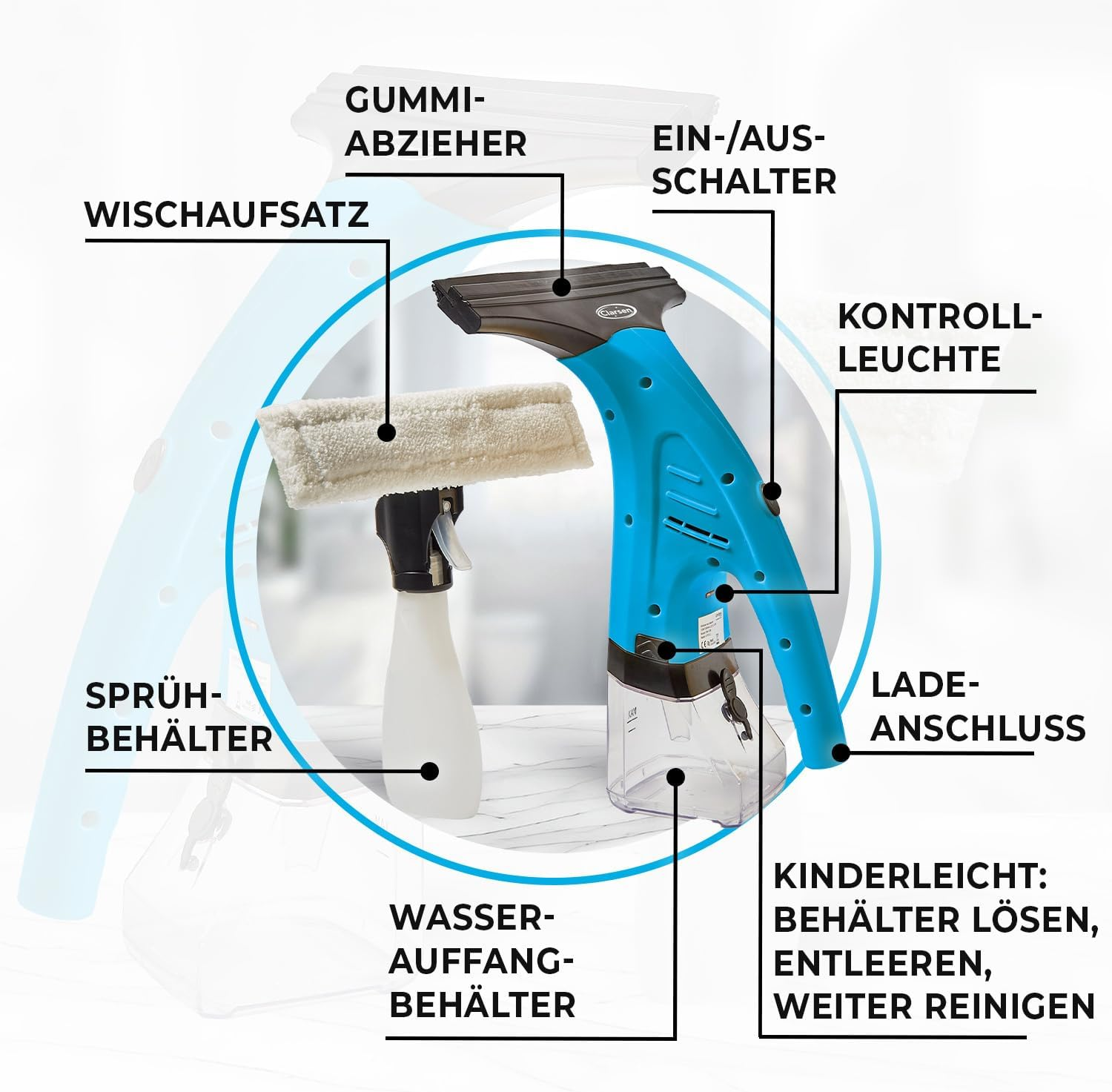 3 PAGEN Cordless Window Vacuum Cleaner - Includes Spray Bottle with Microfibre Cover - Streak Free Cleaning - Electric Window Cleaner Cordless - Ideal for Large Windows, Shower Screens Etc. - Quick image number 3