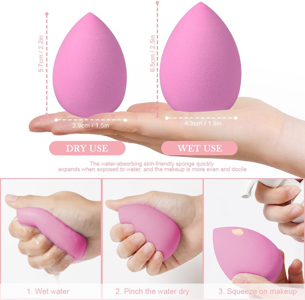 AUAUY 4PCS Makeup Sponges Blender Set, Professional Beauty Sponge Set with Storage Box, 2 Beauty Blenders, 1 Mushroom Powder Puff and 1 Foundation Brush, Dry & Wet Use for Cream, Liquid and Powder image number 4