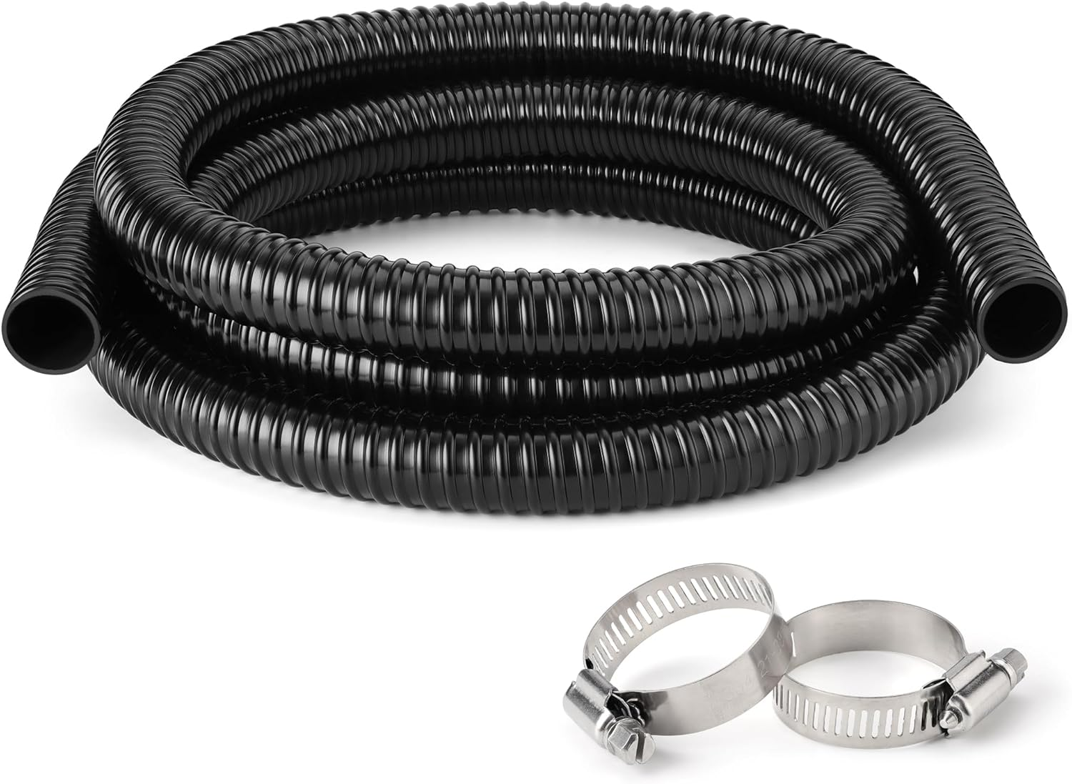 1 Inch Pond Tubing &ndash; 10Ft Flexible PVC Corrugated Pond Hose with 2 Stainless Steel Hose Clamps, Kink-Proof Black Plastic Pump Tubing for Garden Ponds, Waterfalls, Filters & Drainage image number 3
