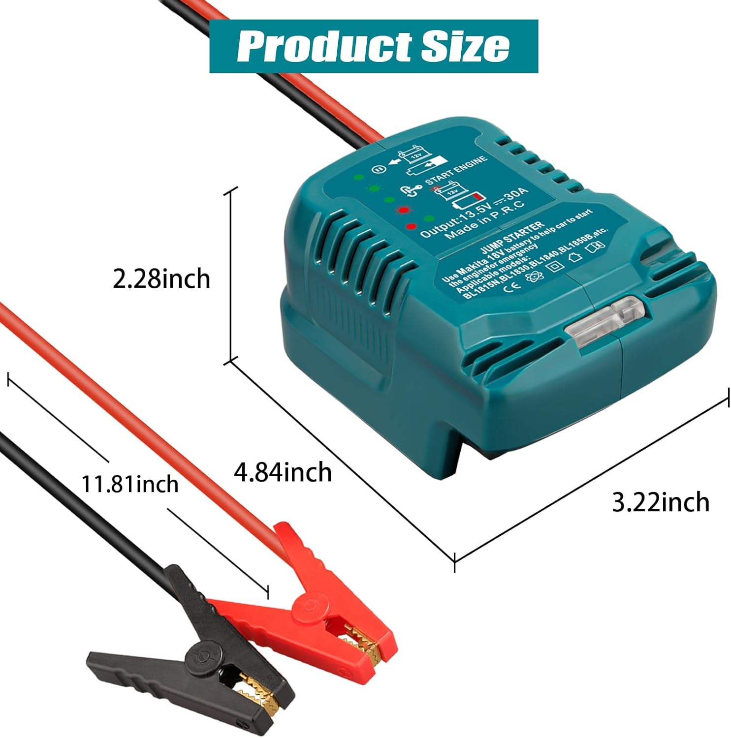 Car Jump Starter for Makita Battery 18V Li-Ion, Jumping Starter for 12V Car up to 3.5L Gas or 3.5L Diesel Engine, with 11AWG Cable and Clamp Kit (Battery Not Included) image number 1